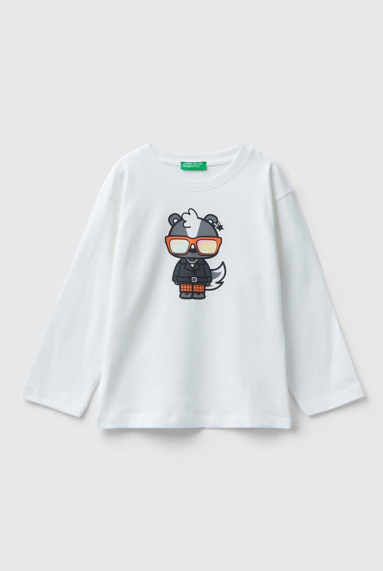 يونايتد كولورز اوف بينيتون تيشيرت اطفالي قطن طويل الألياف مطبوع كم طويل