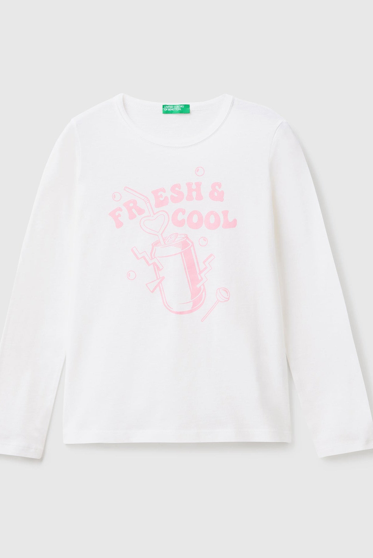 يونايتد كولورز اوف بينيتون تيشيرت بناتي قطن بأكمام طويلة 100% مع طباعة رسمه