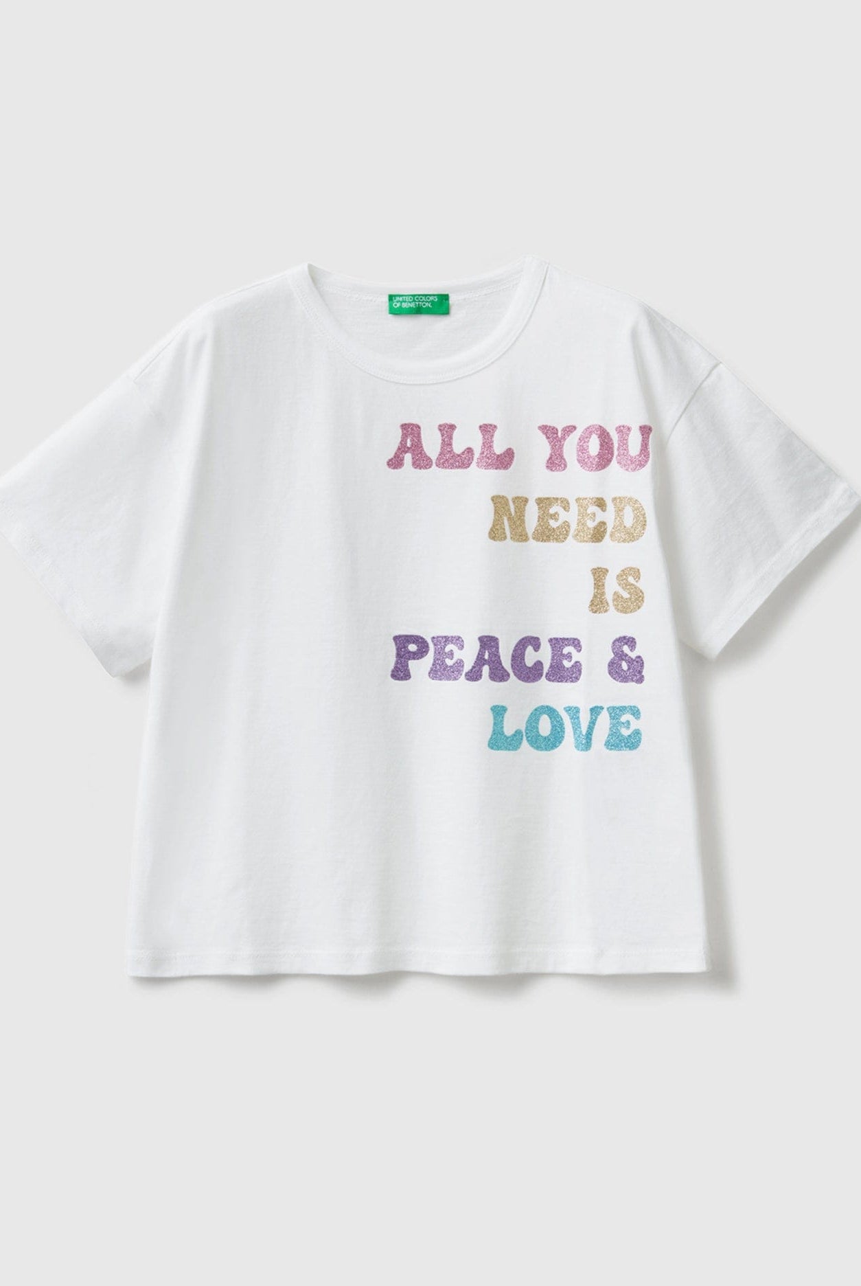 يونايتد كولورز اوف بينيتون تيشيرت بطباعة لامعة أمامية نص كم أطفالي