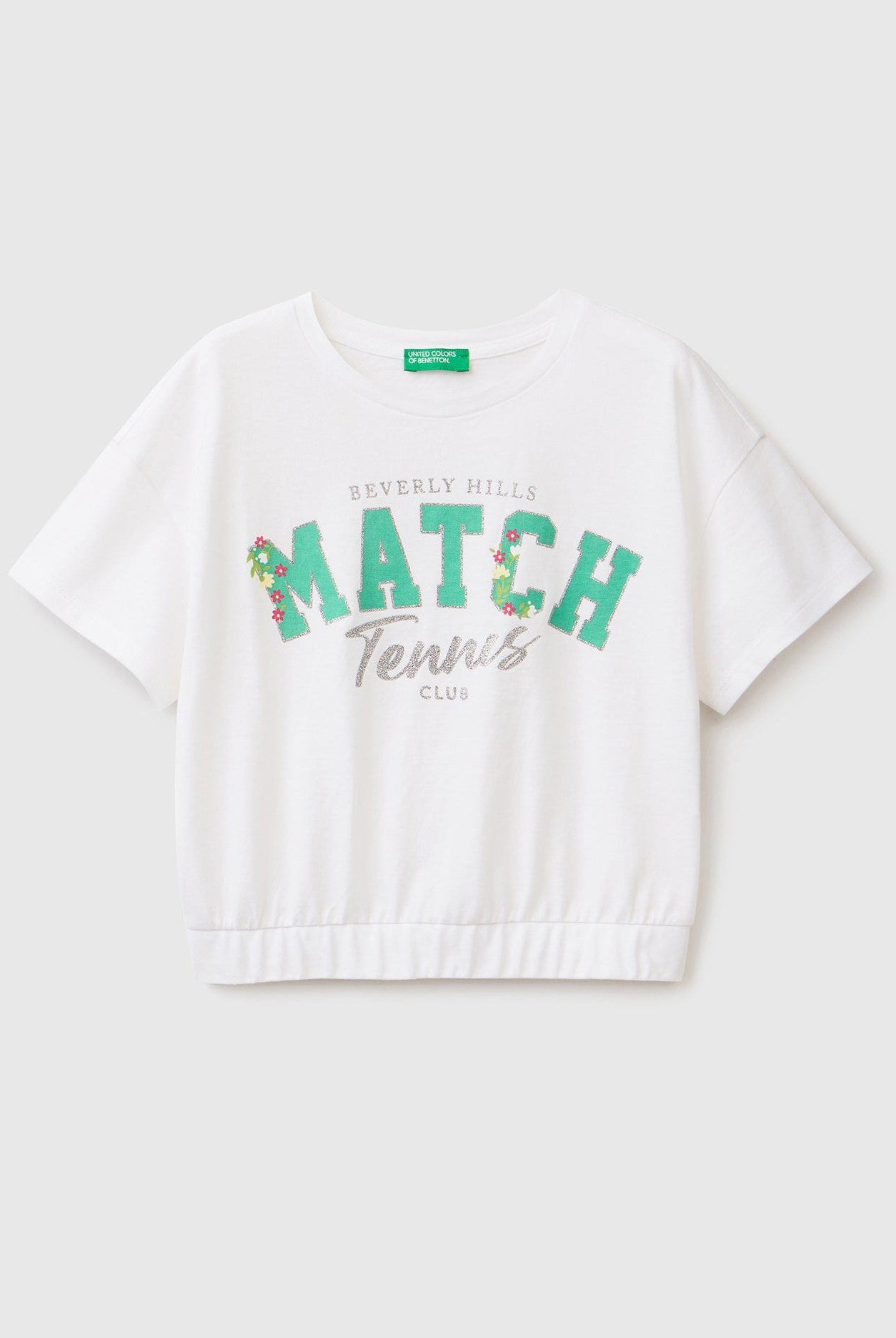 يونايتد كولورز اوف بينيتون تي شيرت بطبعة ولمعان مطاط من أسفل نص كم أطفالي