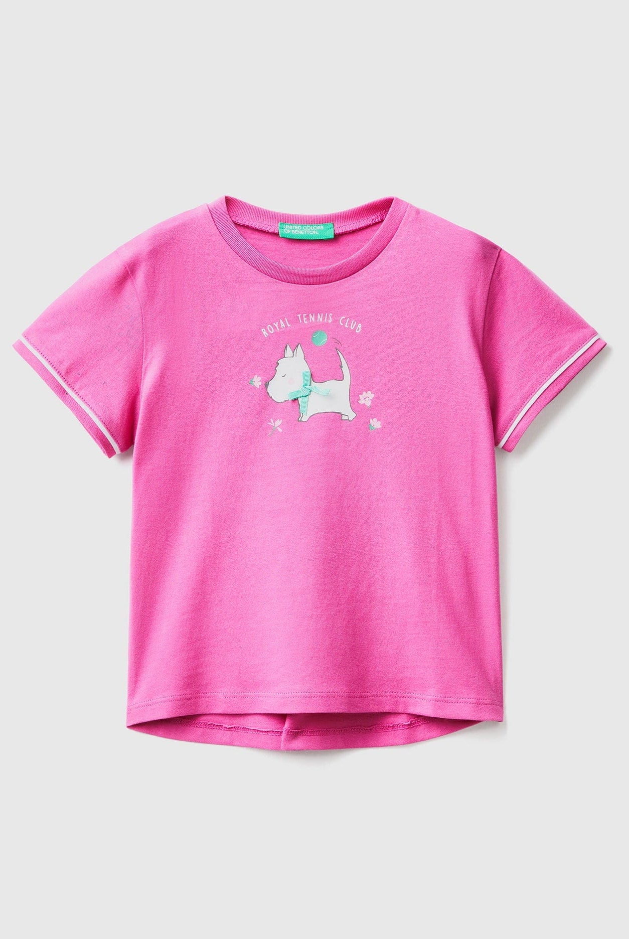 يونايتد كولورز اوف بينيتون تي شيرت بناتي مع طبعة وباتش نص كم