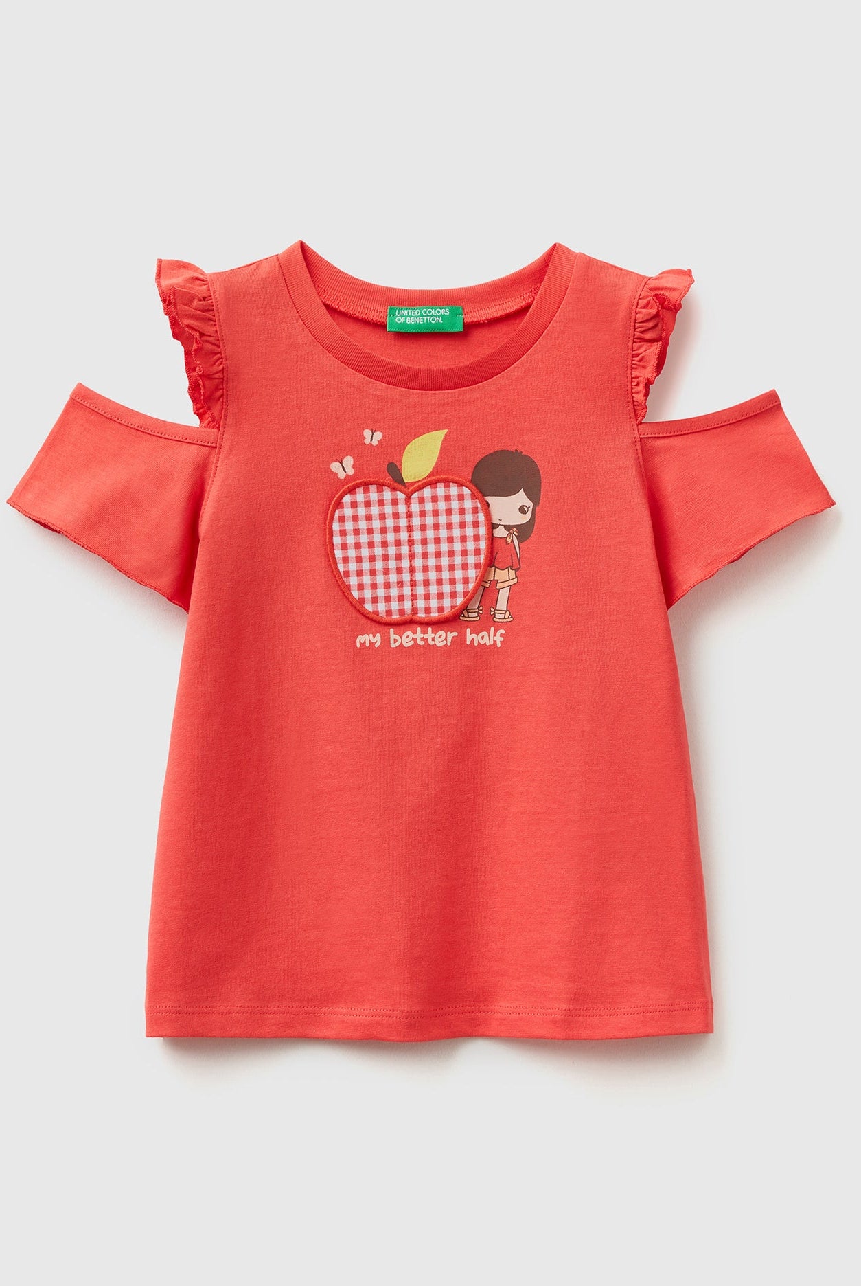 يونايتد كولورز اوف بينيتون تي شيرت بناتي مع باتش نص كم مفتوح