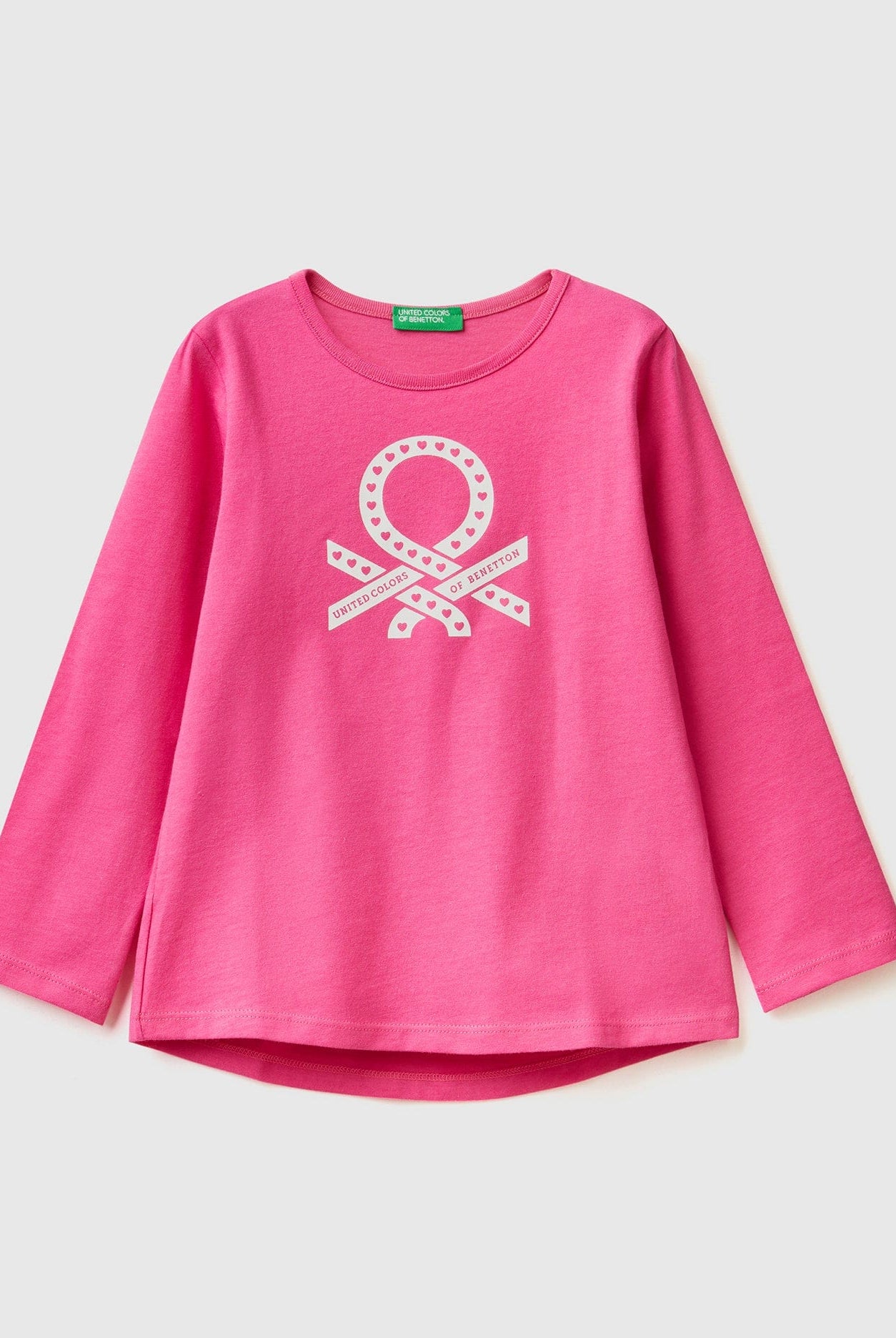 يونايتد كولورز اوف بينيتون تيشيرت قطن بنسبة 100% مع شعار كم طويل بناتي