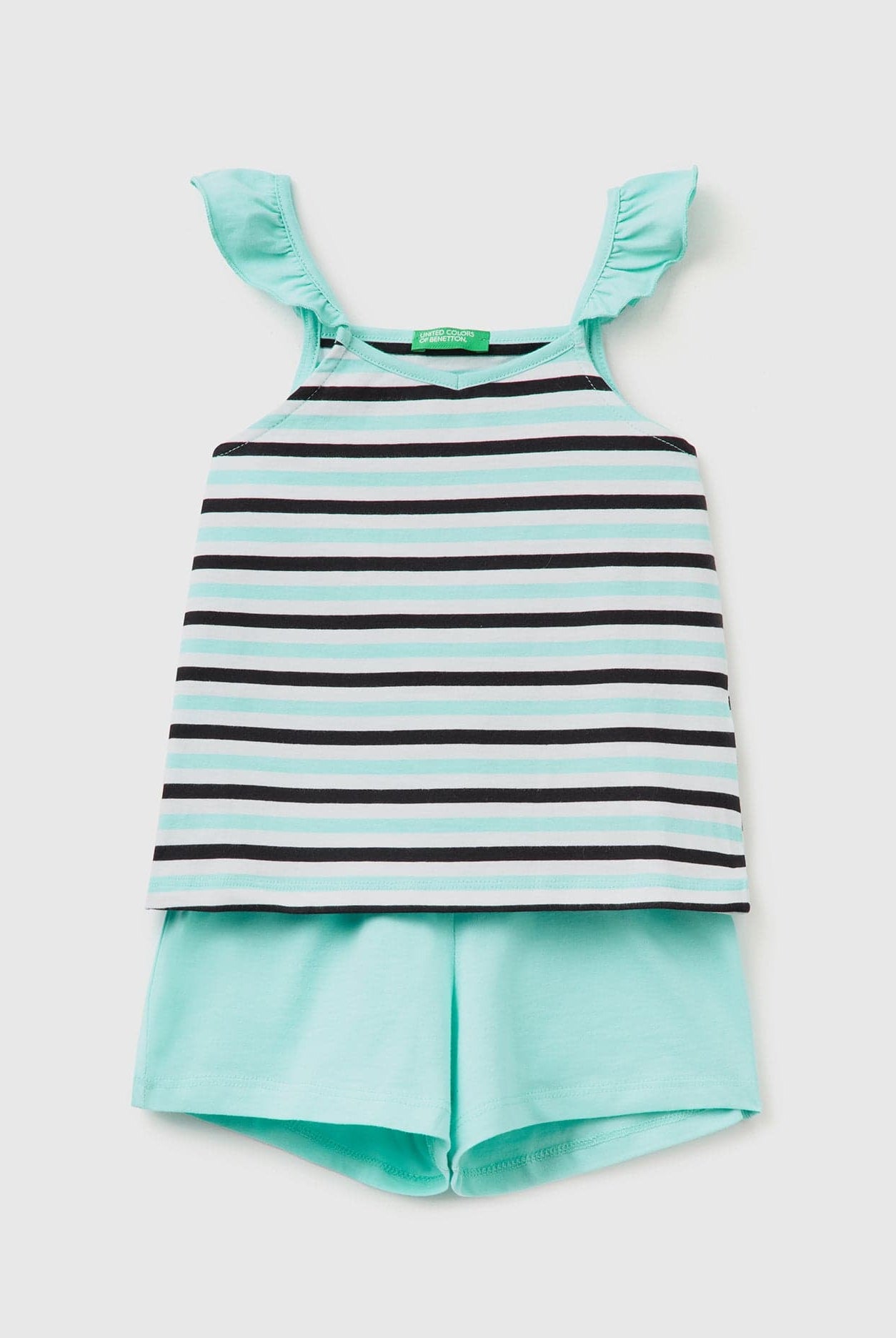 يونايتد كولورز اوف بينيتون تانك توب بدون أكمام وشورت مخطط بناتي