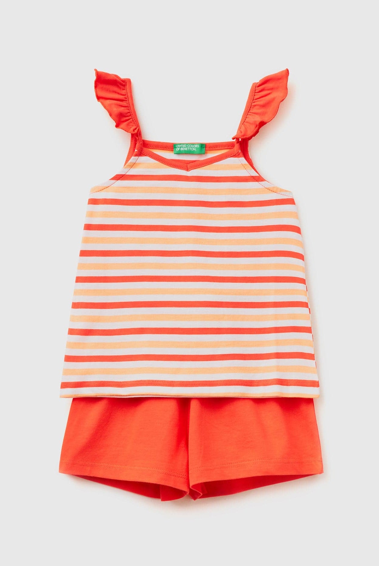 يونايتد كولورز اوف بينيتون تانك توب بدون أكمام وشورت مخطط بناتي
