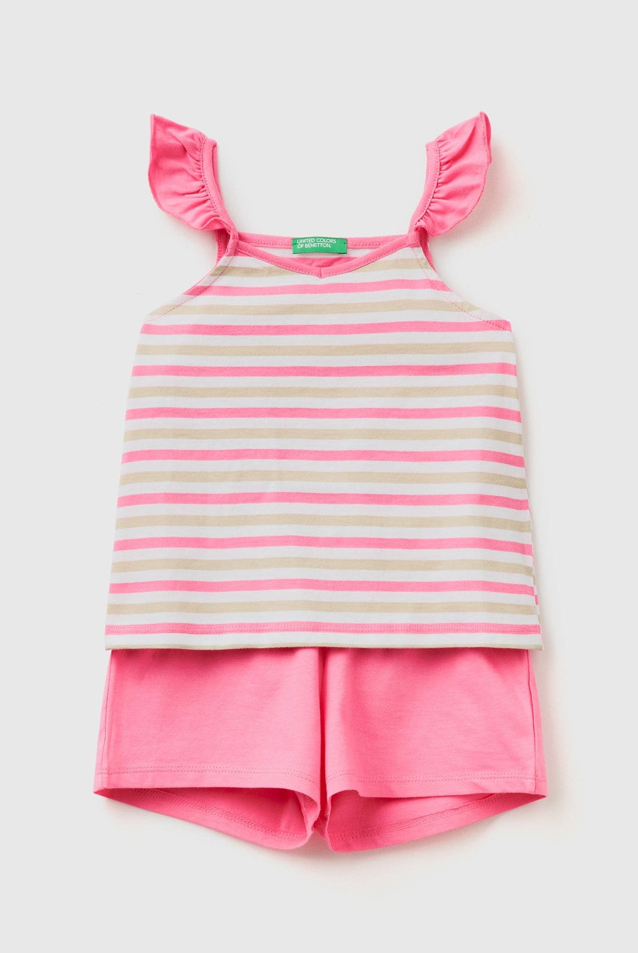 يونايتد كولورز اوف بينيتون تانك توب بدون أكمام وشورت مخطط بناتي