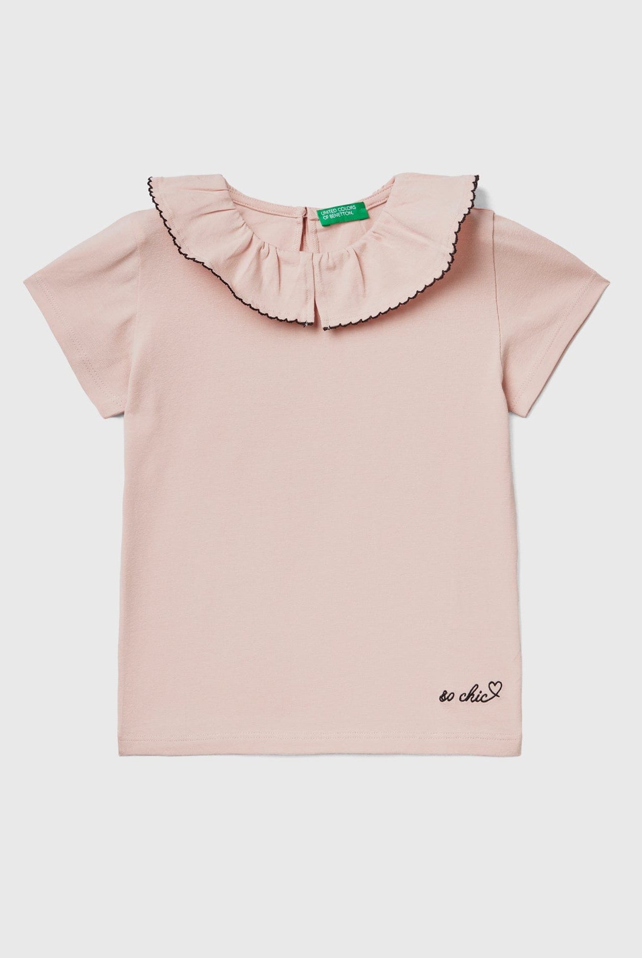 يونايتد كولورز اوف بينيتون تي شيرت بياقة كشكش مزينة بخط بناتي