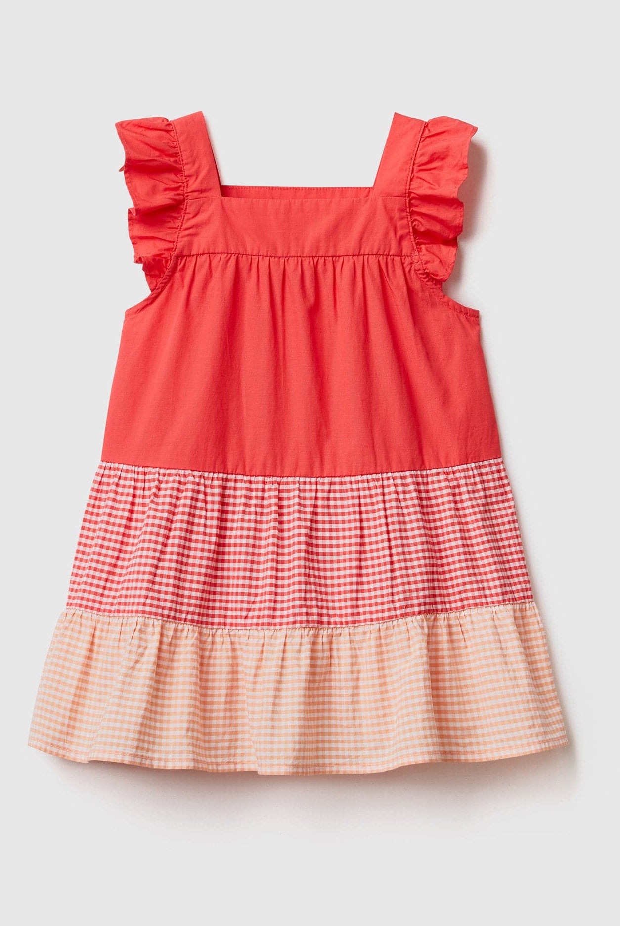 يونايتد كولورز اوف بينيتون فستان بناتي بكشكشة فيشي ومدرج بالالوان