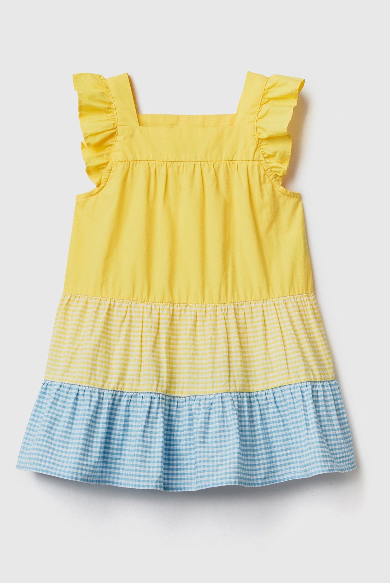 يونايتد كولورز اوف بينيتون فستان بناتي بكشكشة فيشي ومدرج بالالوان