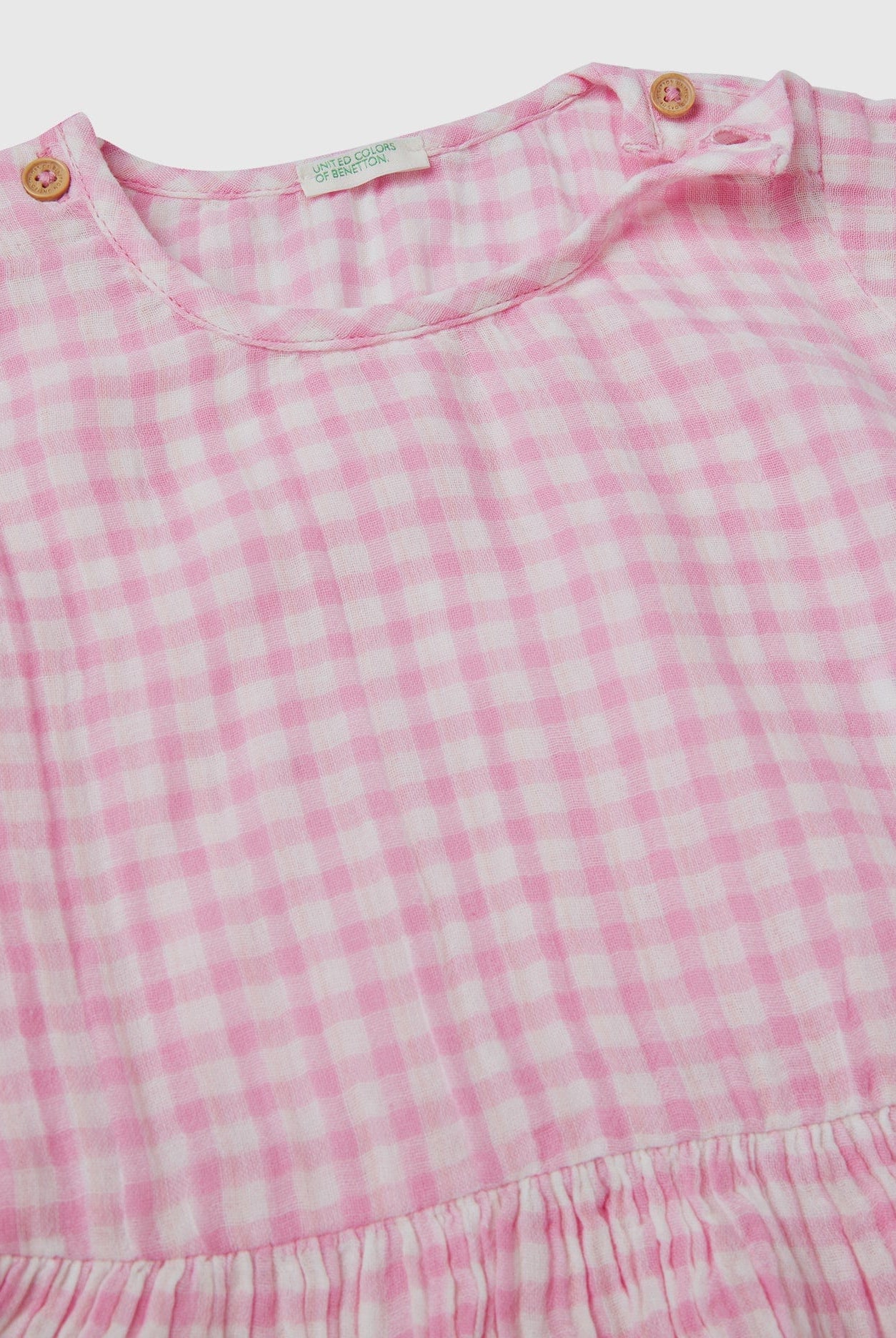 يونايتد كولورز اوف بينيتون فستان فيشي من القطن الخالص مربعات كم قصير رضع أطفال