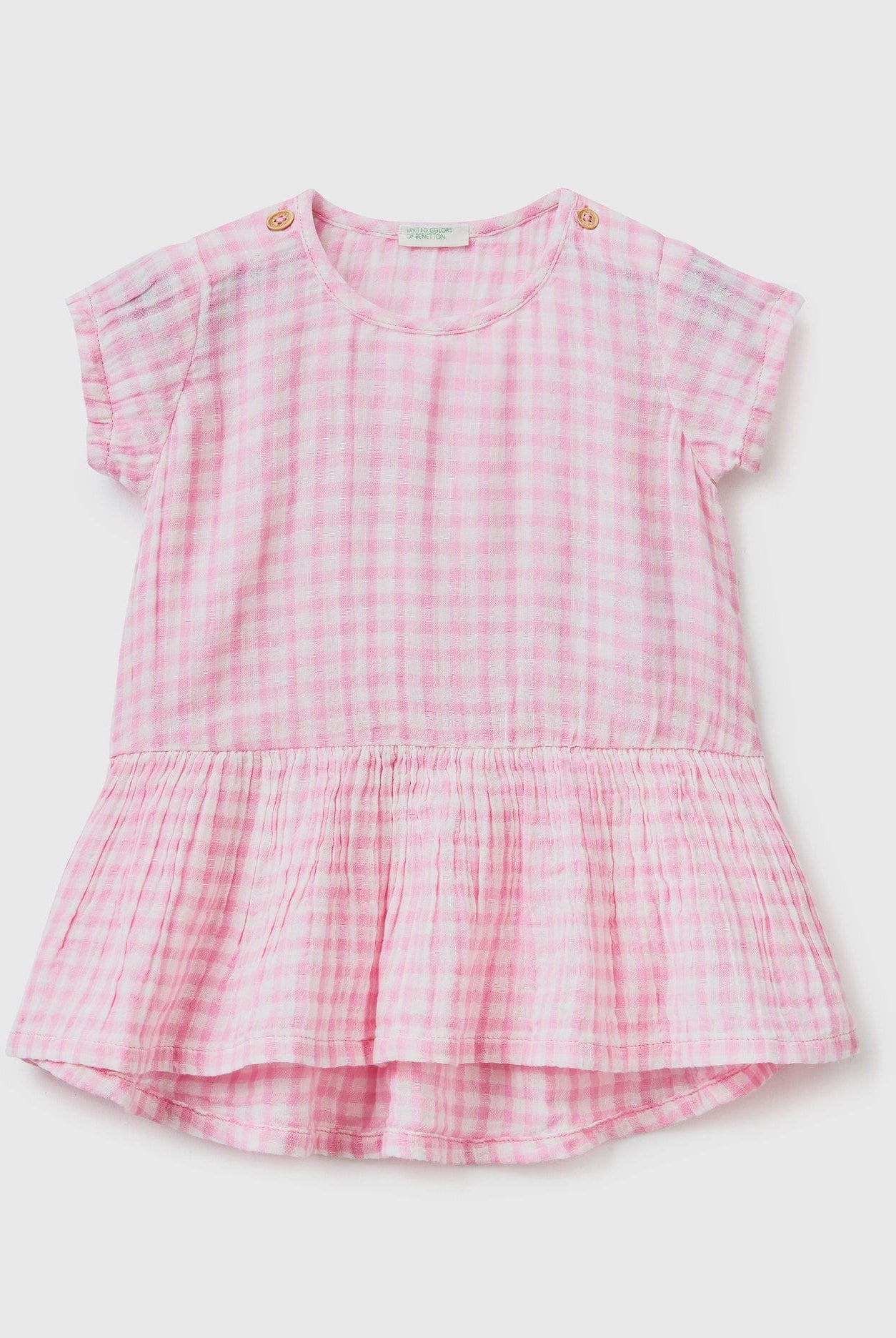 يونايتد كولورز اوف بينيتون فستان فيشي من القطن الخالص مربعات كم قصير رضع أطفال