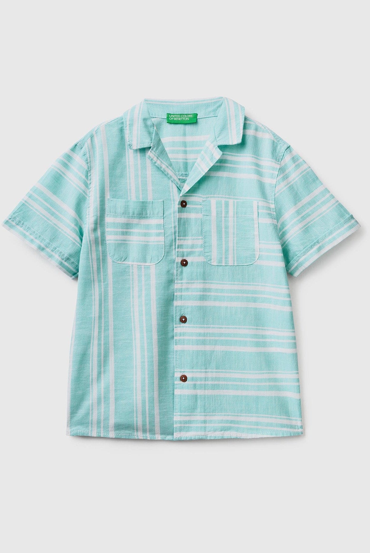يونايتد كولورز اوف بينيتون قميص بأكمام قصيرة مخطط بأزرار أمامية نص كم أطفالي