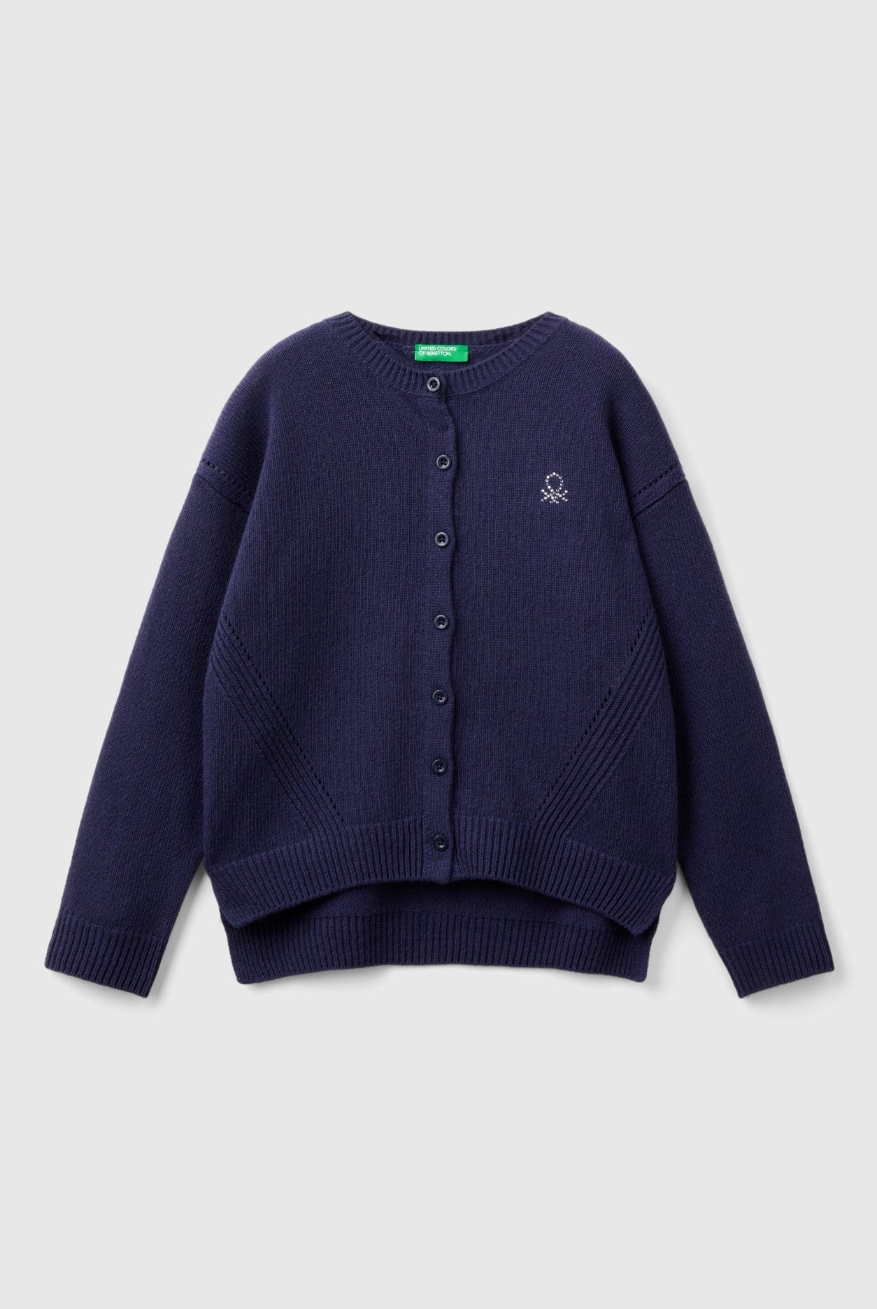يونايتد كولورز اوف بينيتون كارديجان بناتي بأكمام طويلة وياقة دائرية من الصوف ناعمة بأزرار أمامية