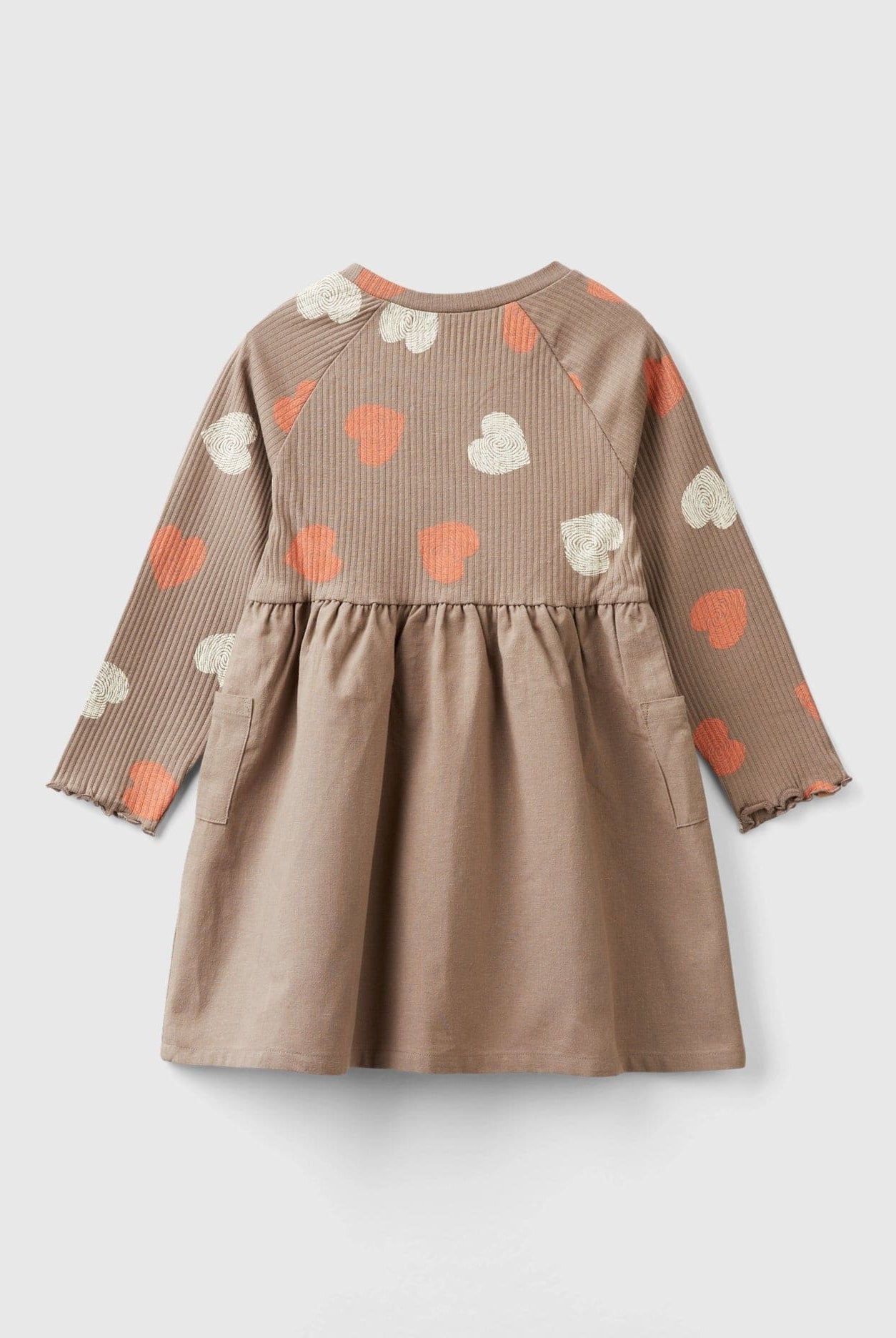 يونايتد كولورز اوف بينيتون فستان بناتي مبطن بطباعة مزخرفة ياقة دائرية وأكمام طويلة