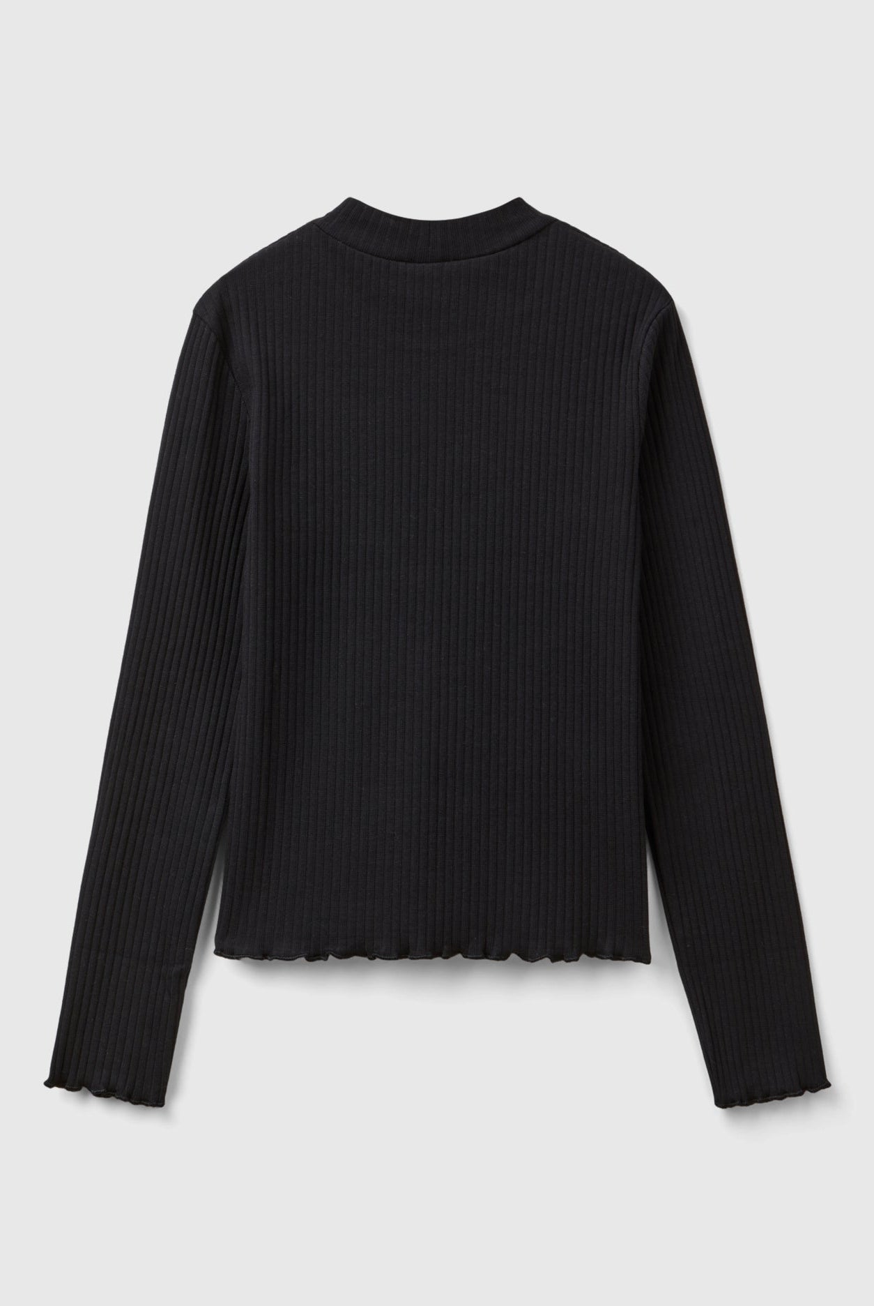 يونايتد كولورز اوف بينيتون تي شيرت بناتي برقبة عالية من قطن مضلع قابل للتمدد ضيق كم طويل