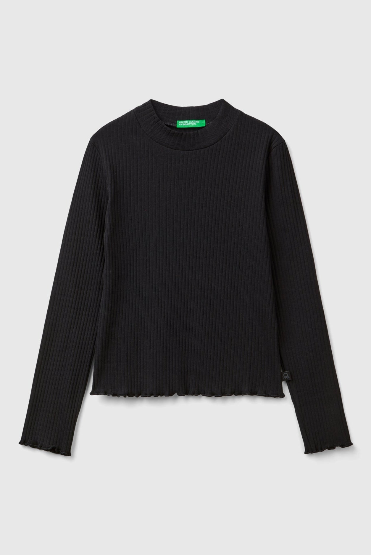 يونايتد كولورز اوف بينيتون تي شيرت بناتي برقبة عالية من قطن مضلع قابل للتمدد ضيق كم طويل