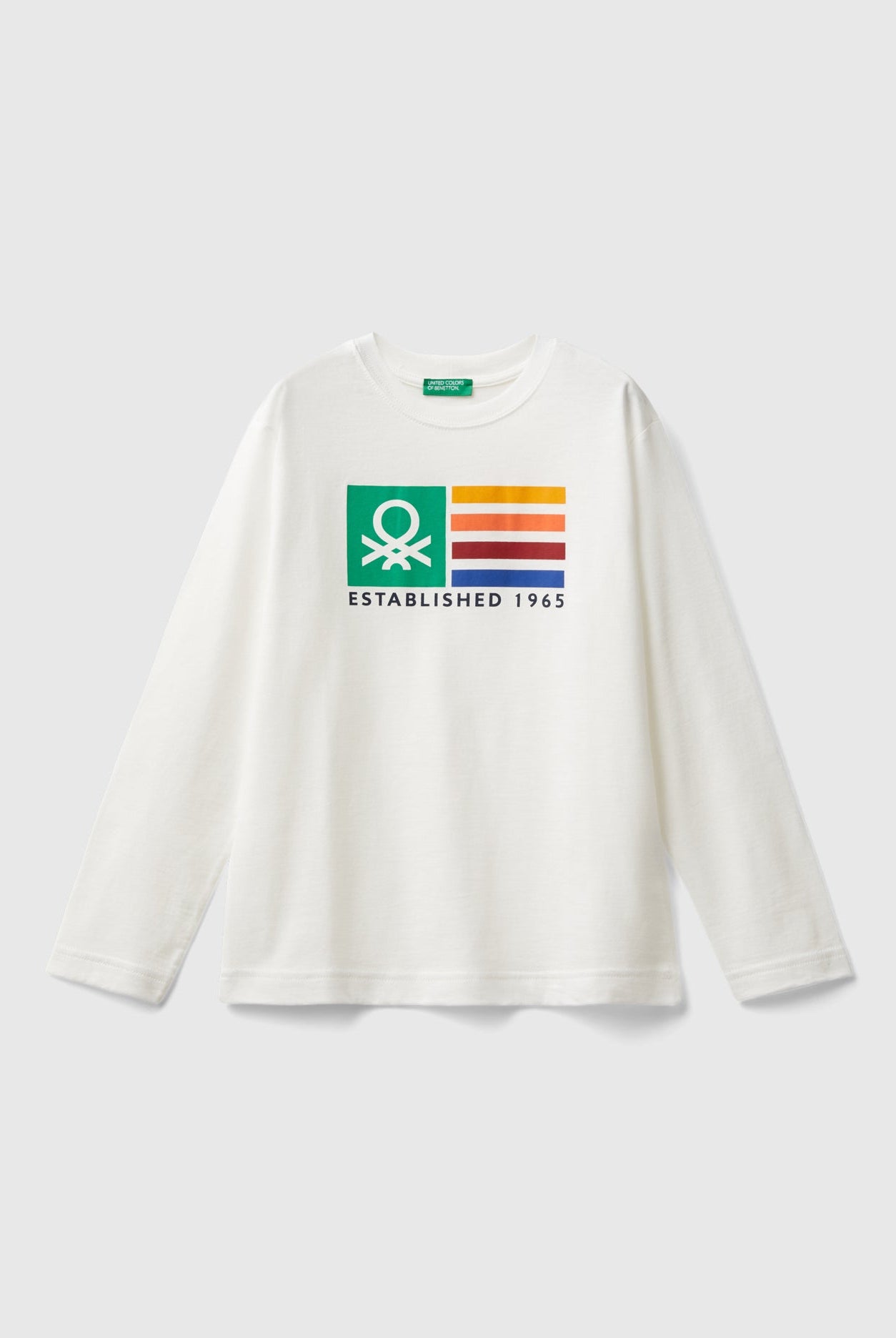 يونايتد كولورز اوف بينيتون تي شيرت اولادي بأكمام طويلة وياقة دائرية من قطن عضوي نقي