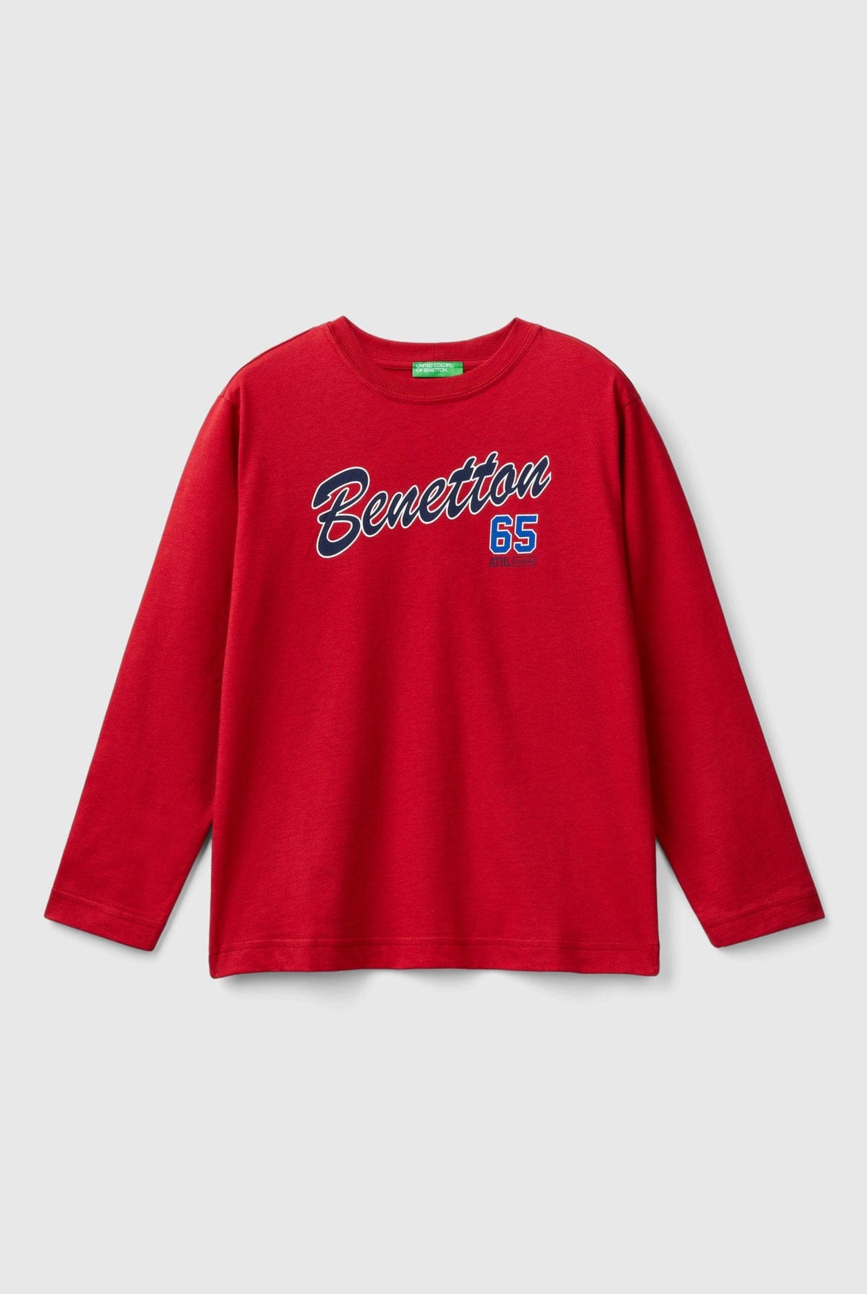 يونايتد كولورز اوف بينيتون تي شيرت اولادي بأكمام طويلة وياقة دائرية من قطن عضوي نقي