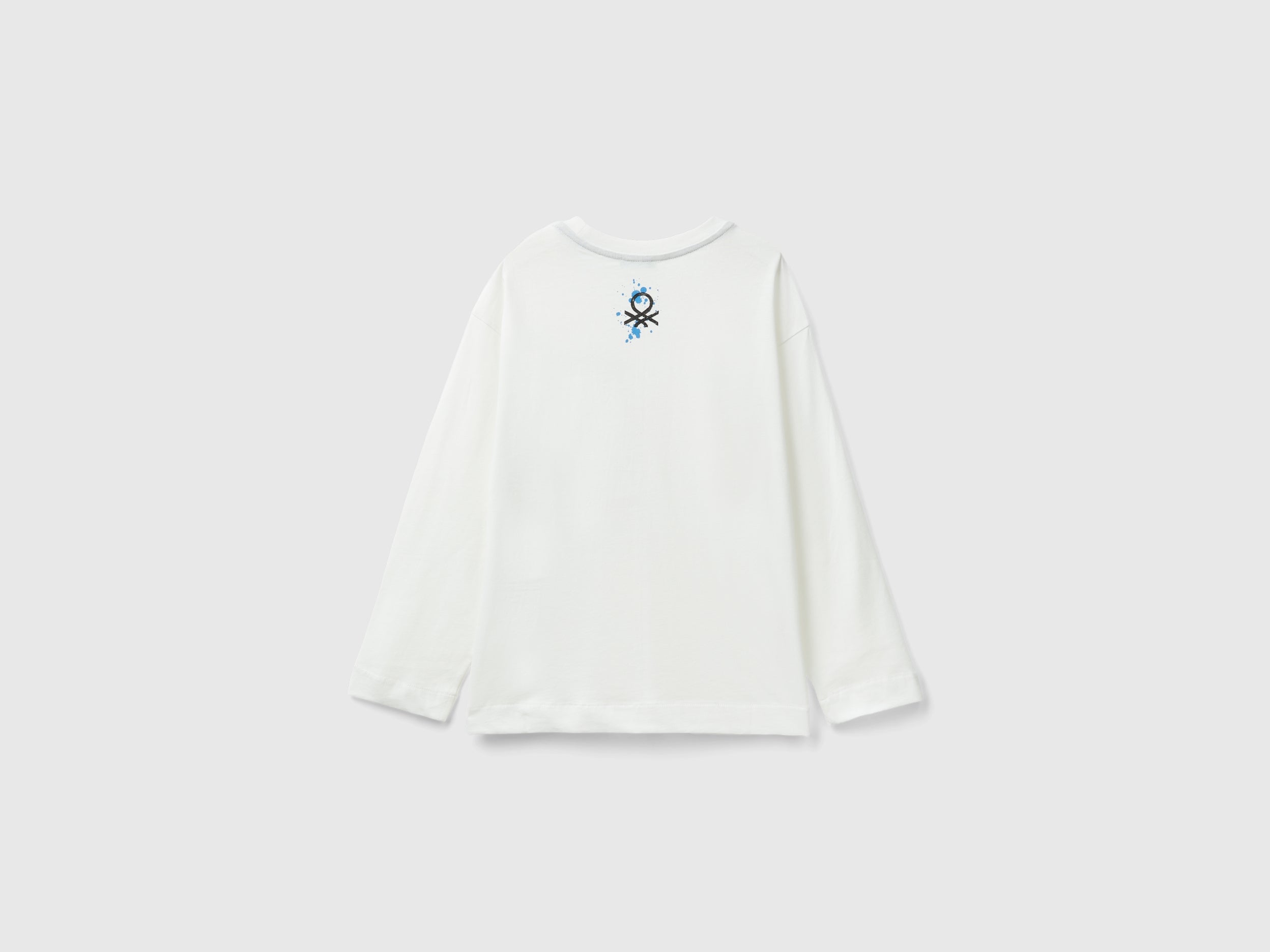 يونايتد كولورز اوف بينيتون تي شيرت اولادي بأكمام طويلة وياقة دائرية من قطن عضوي نقي