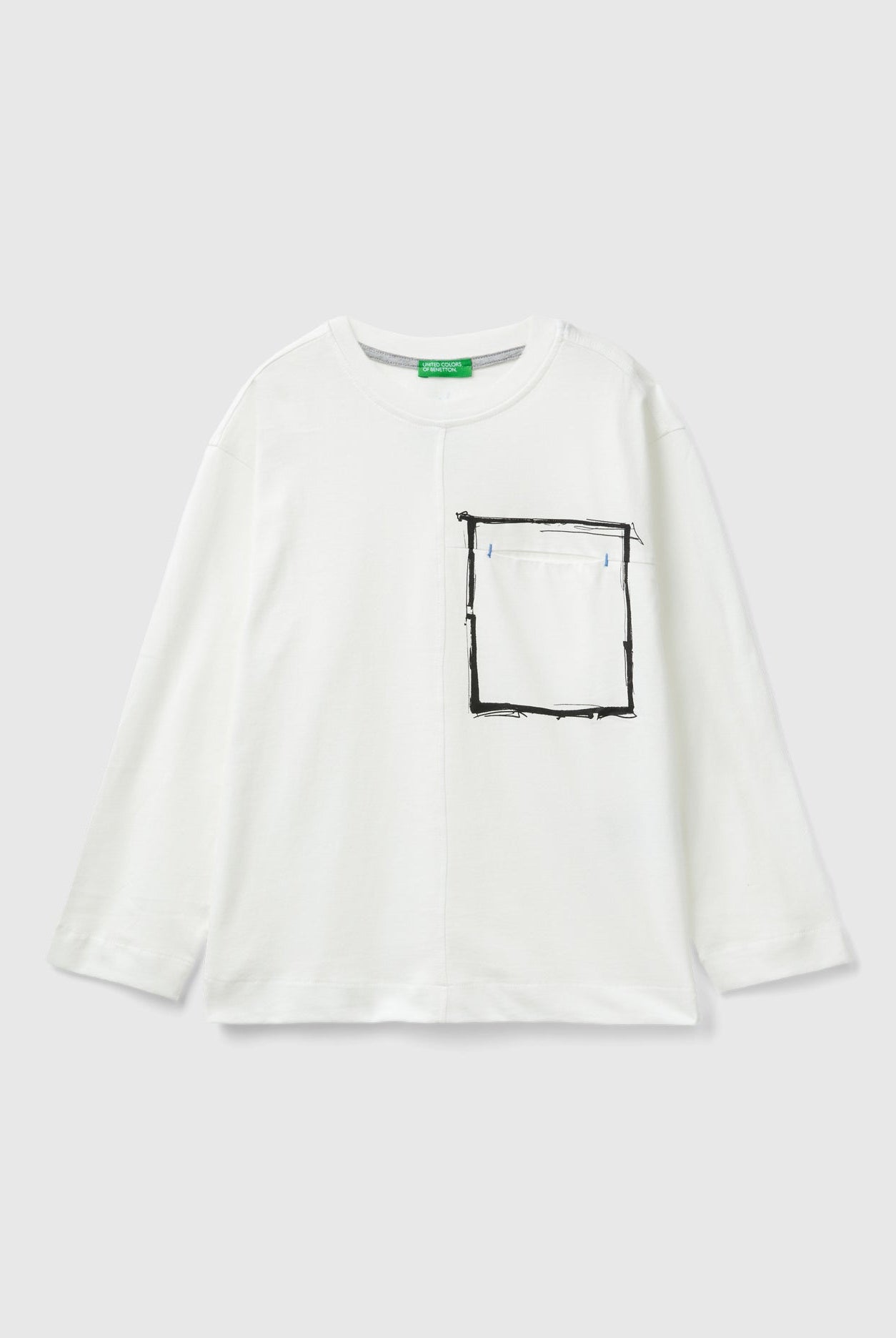 يونايتد كولورز اوف بينيتون تي شيرت اولادي بأكمام طويلة وياقة دائرية من قطن عضوي نقي