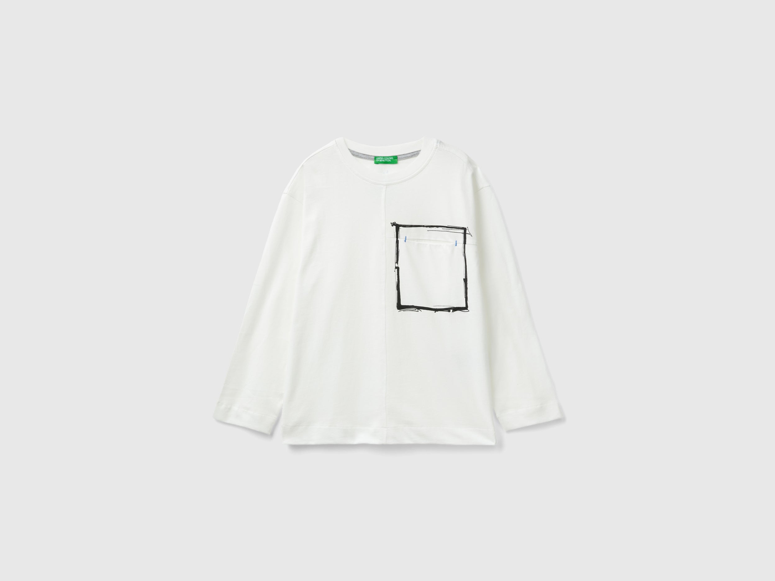 يونايتد كولورز اوف بينيتون تي شيرت اولادي بأكمام طويلة وياقة دائرية من قطن عضوي نقي