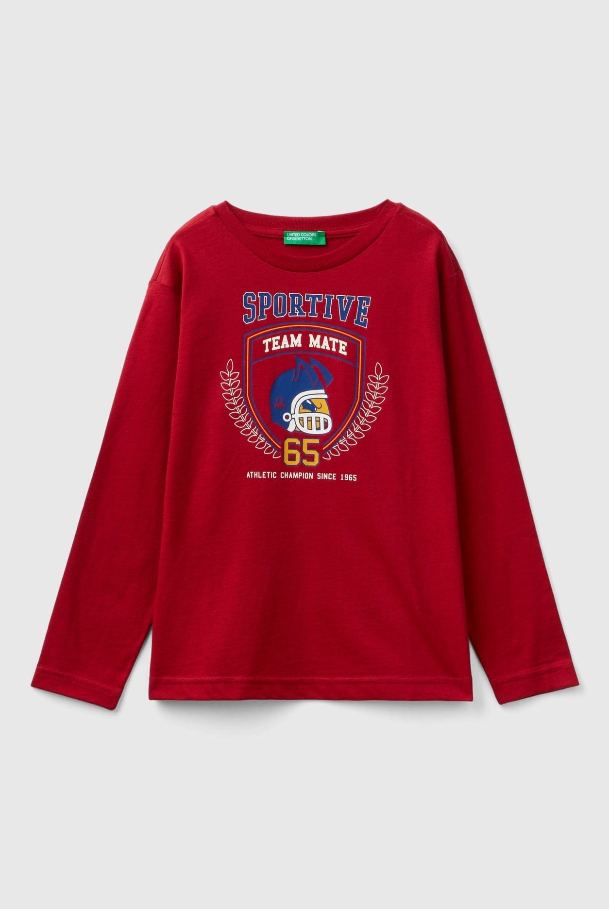 يونايتد كولورز اوف بينيتون تي شيرت اولادي بأكمام طويلة وياقة دائرية من قطن عضوي نقي