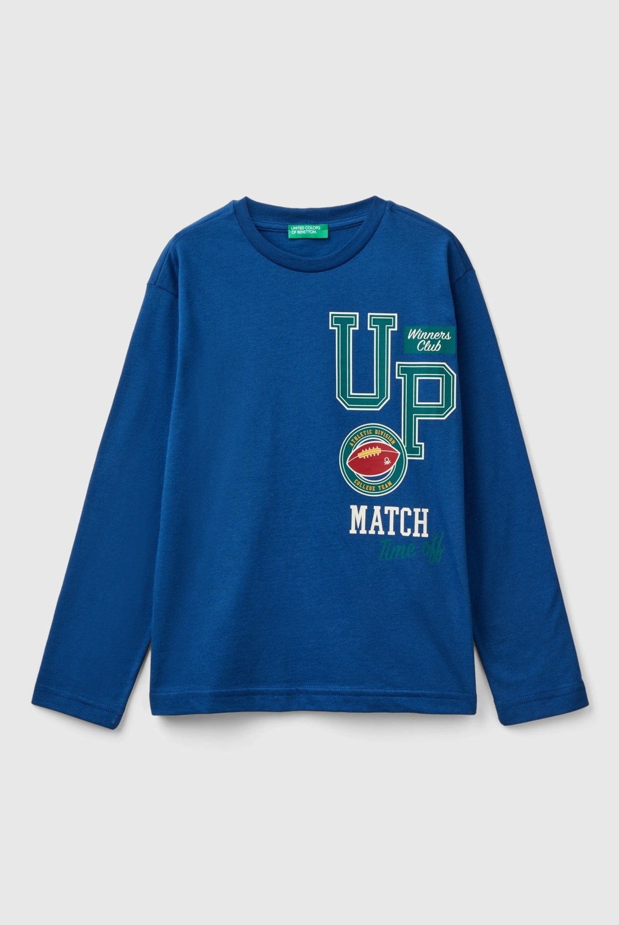 يونايتد كولورز اوف بينيتون تي شيرت اولادي بأكمام طويلة وياقة دائرية من قطن عضوي نقي