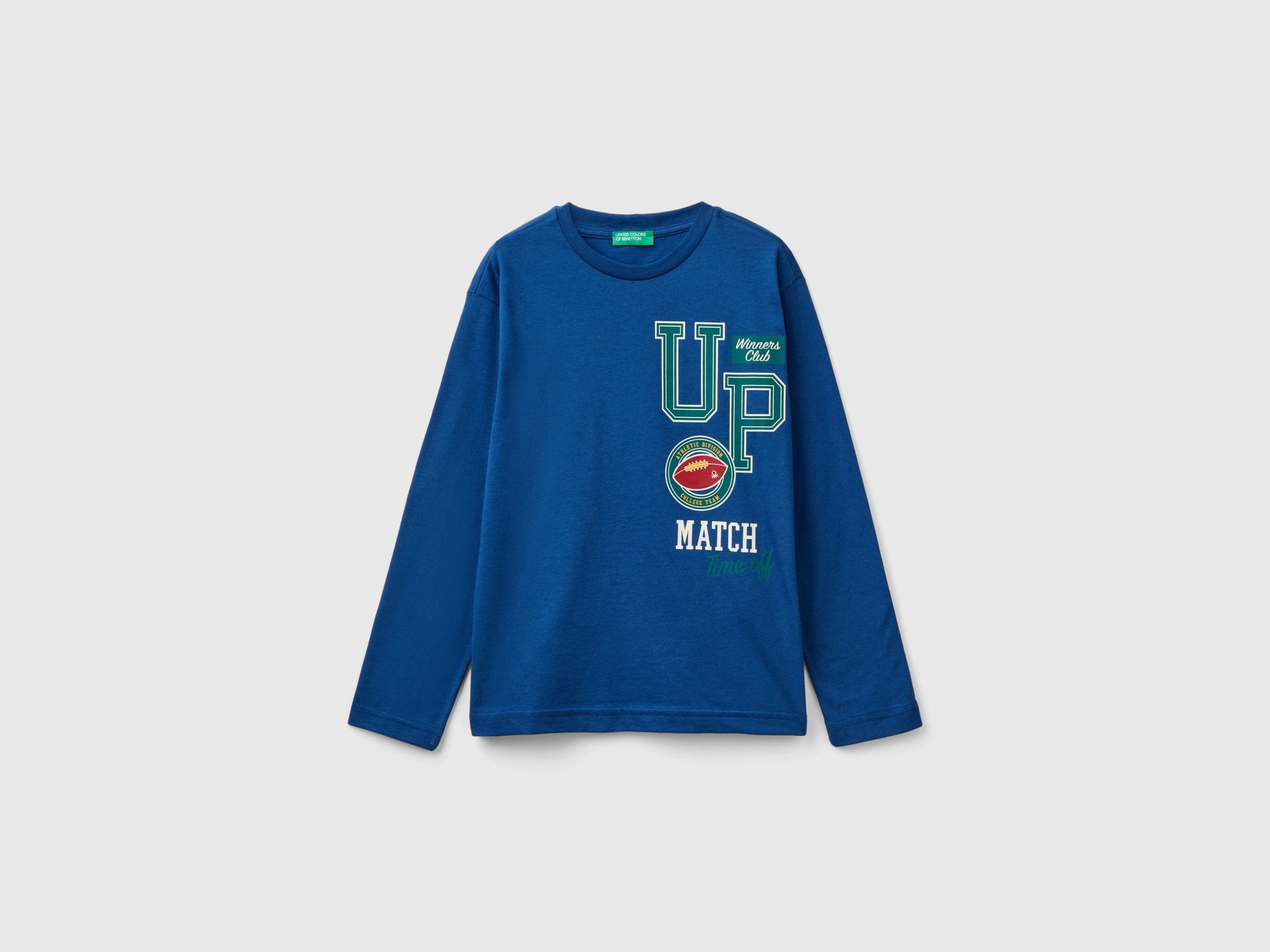 يونايتد كولورز اوف بينيتون تي شيرت اولادي بأكمام طويلة وياقة دائرية من قطن عضوي نقي