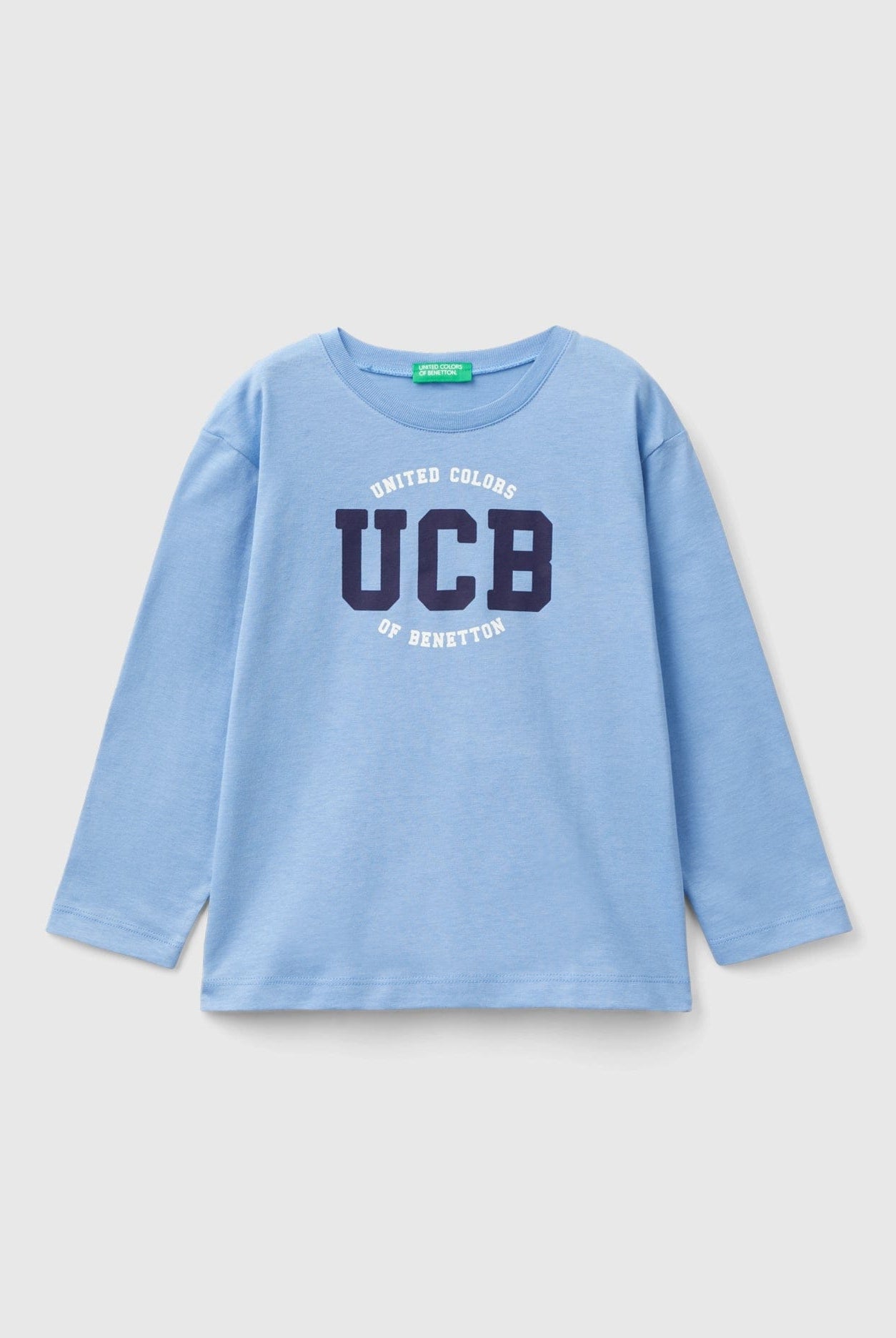 يونايتد كولورز اوف بينيتون تي شيرت اولادي بأكمام طويلة وياقة دائرية من قطن عضوي نقي