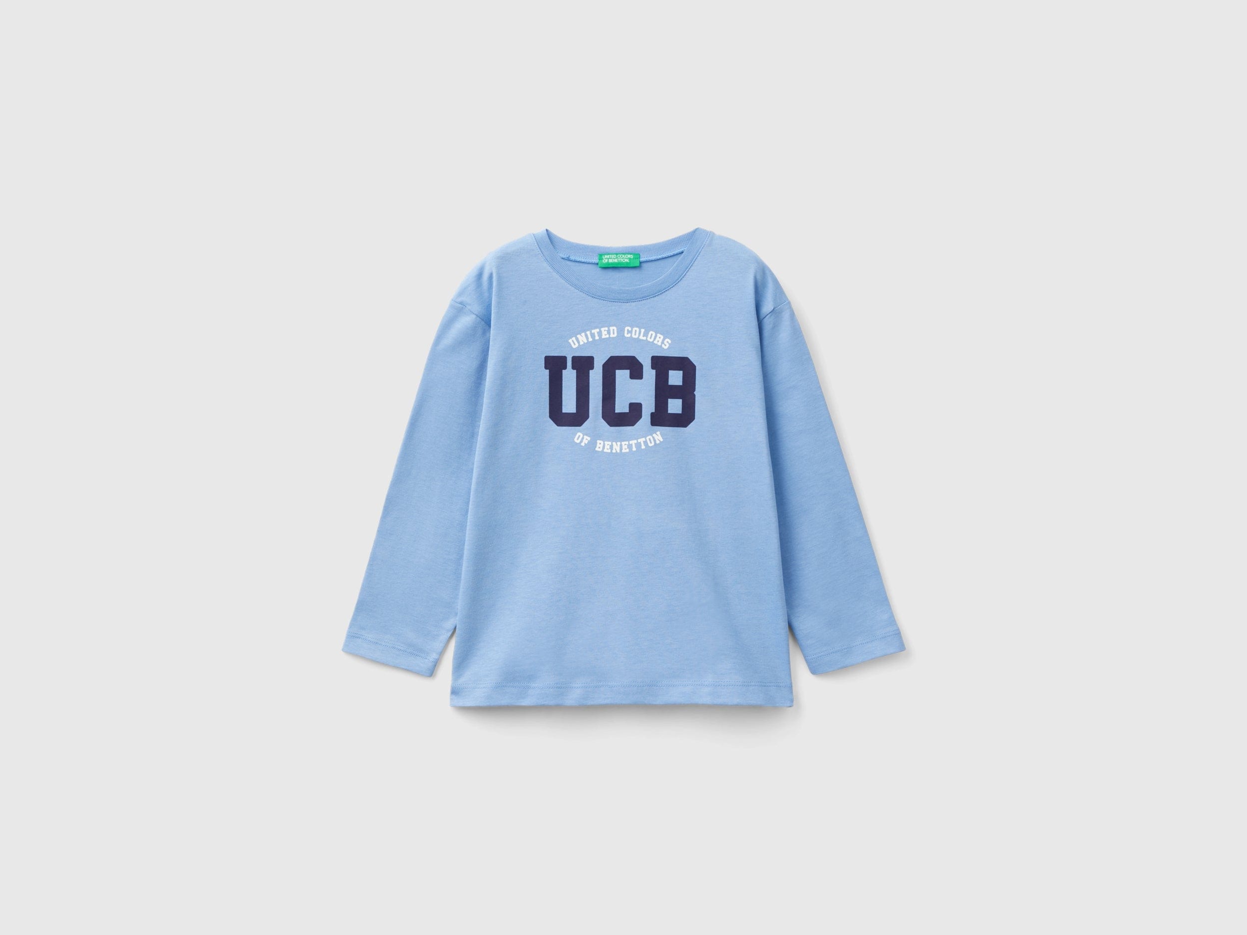يونايتد كولورز اوف بينيتون تي شيرت اولادي بأكمام طويلة وياقة دائرية من قطن عضوي نقي