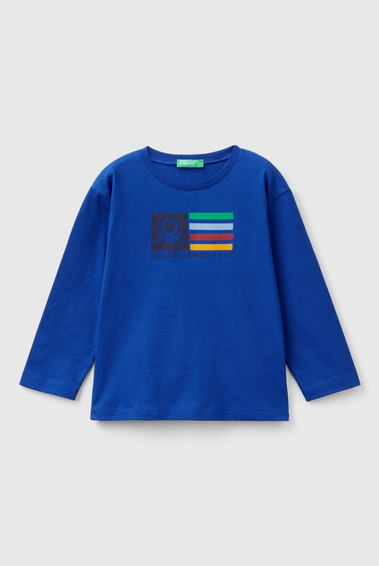 يونايتد كولورز اوف بينيتون تي شيرت اولادي بأكمام طويلة وياقة دائرية من قطن عضوي نقي