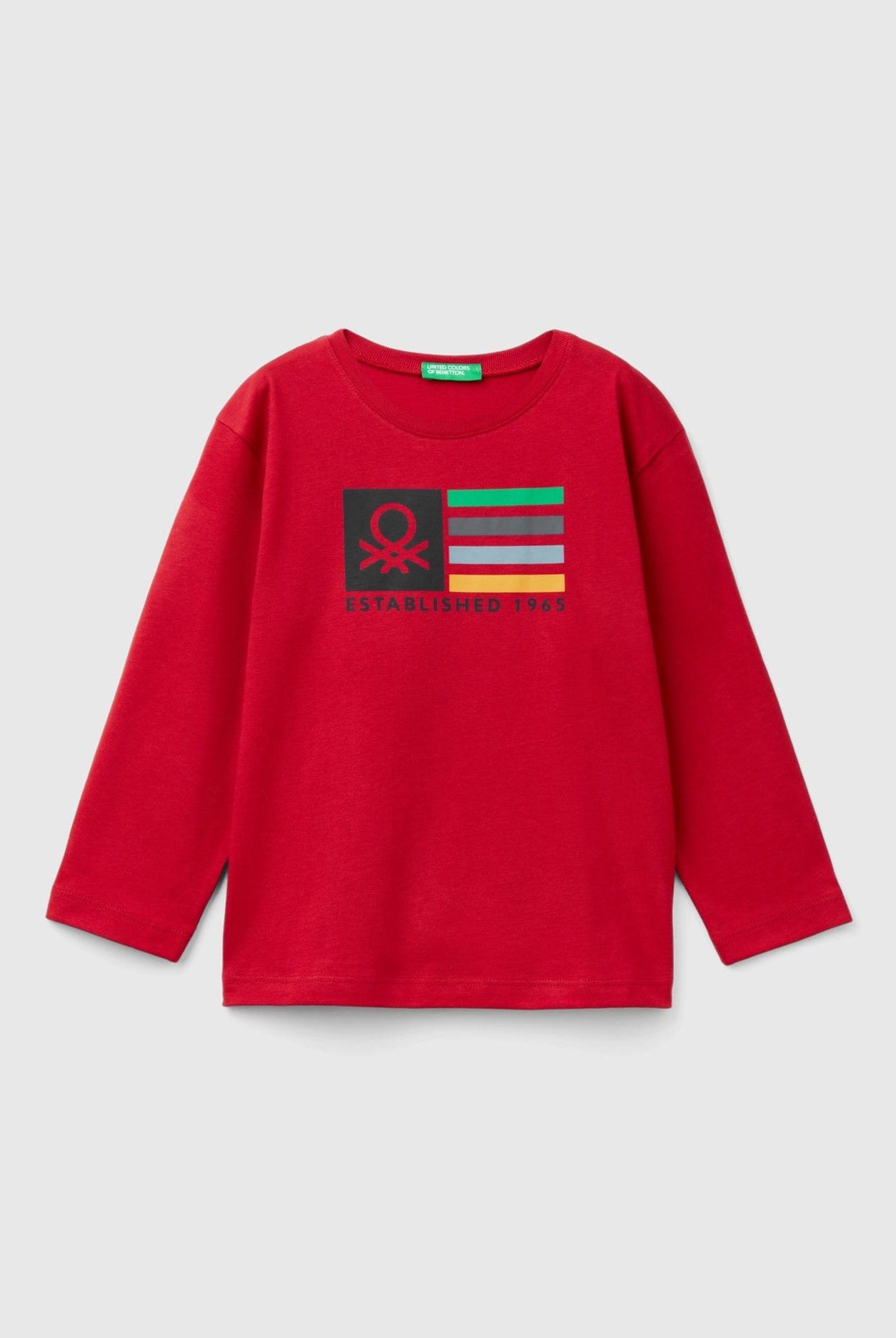 يونايتد كولورز اوف بينيتون تي شيرت اولادي بأكمام طويلة وياقة دائرية من قطن عضوي نقي