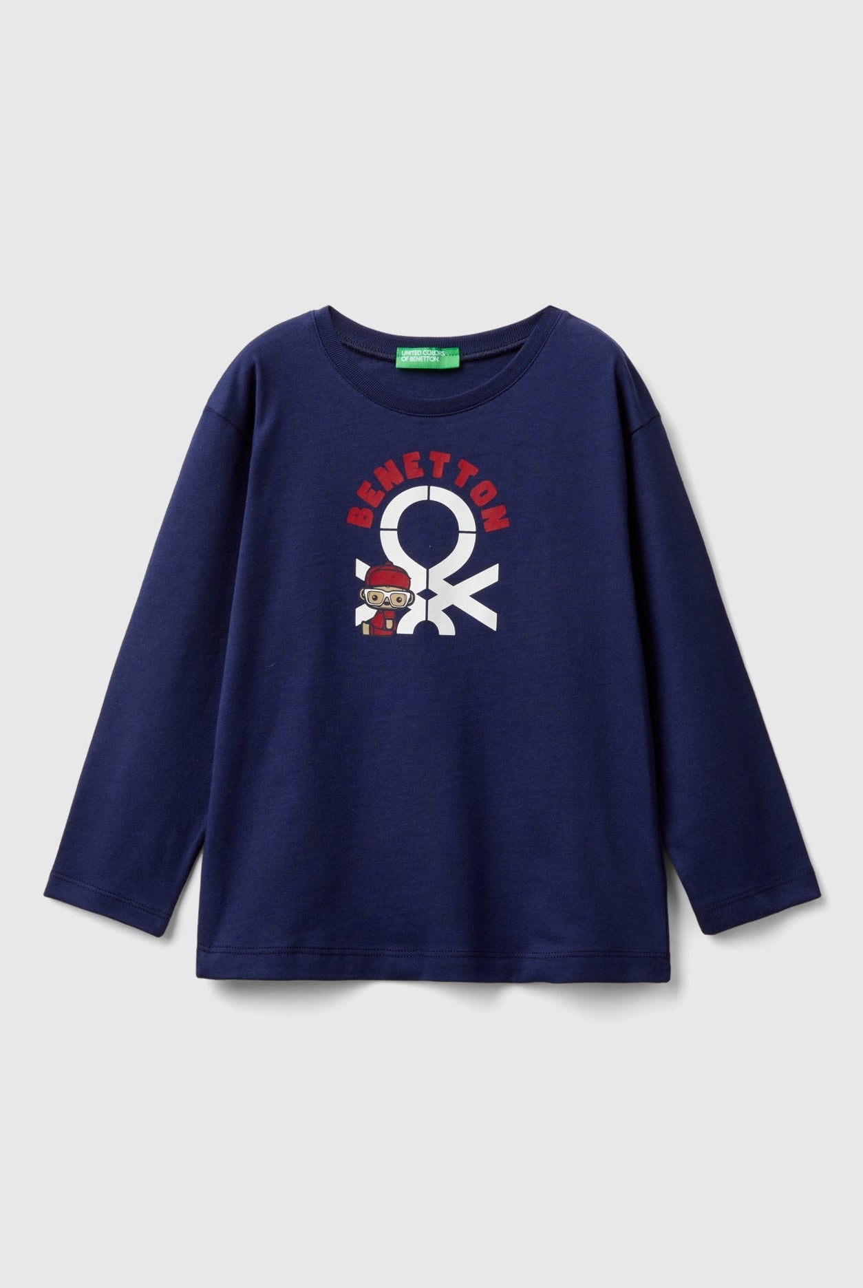 يونايتد كولورز اوف بينيتون تي شيرت اولادي بأكمام طويلة وياقة دائرية من قطن عضوي نقي