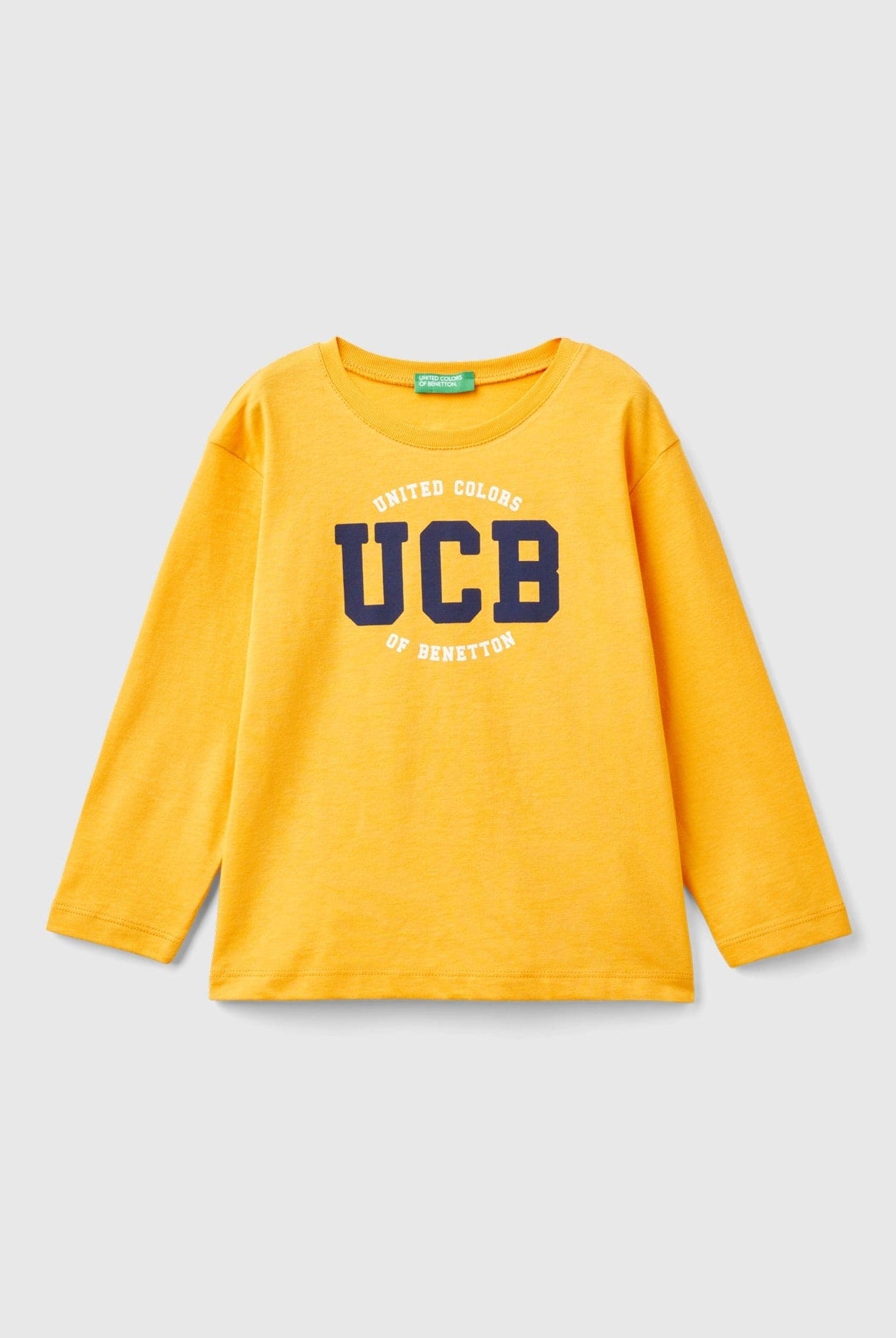 يونايتد كولورز اوف بينيتون تي شيرت اولادي بأكمام طويلة وياقة دائرية من قطن عضوي نقي