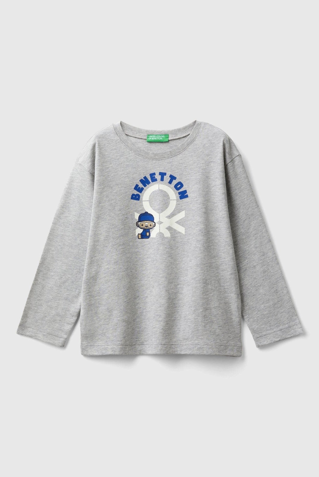 يونايتد كولورز اوف بينيتون تي شيرت اولادي بأكمام طويلة وياقة دائرية من قطن عضوي نقي