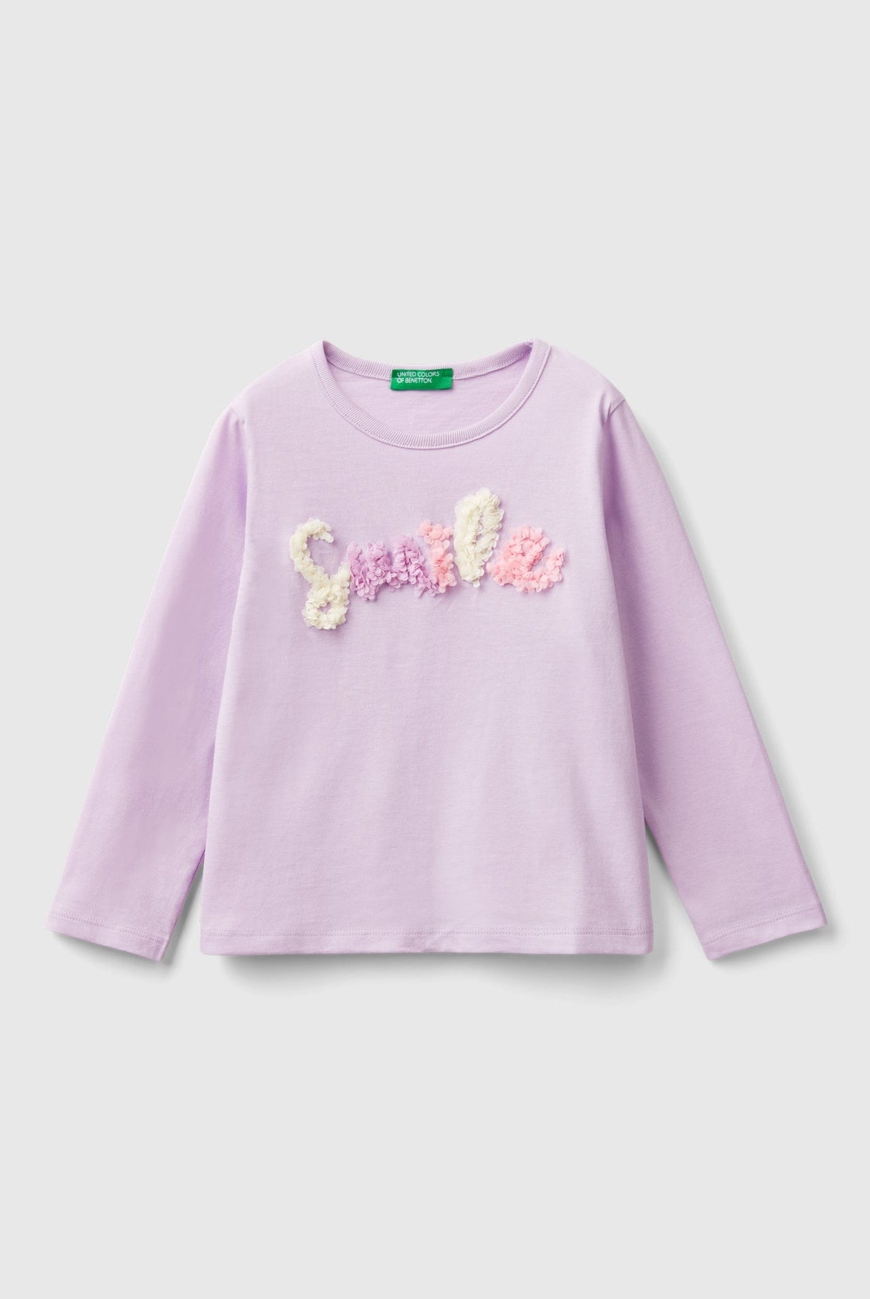 يونايتد كولورز اوف بينيتون تي شيرت بناتي بأكمام طويلة وياقة دائرية بزخارف بشكل بتلات الزهور