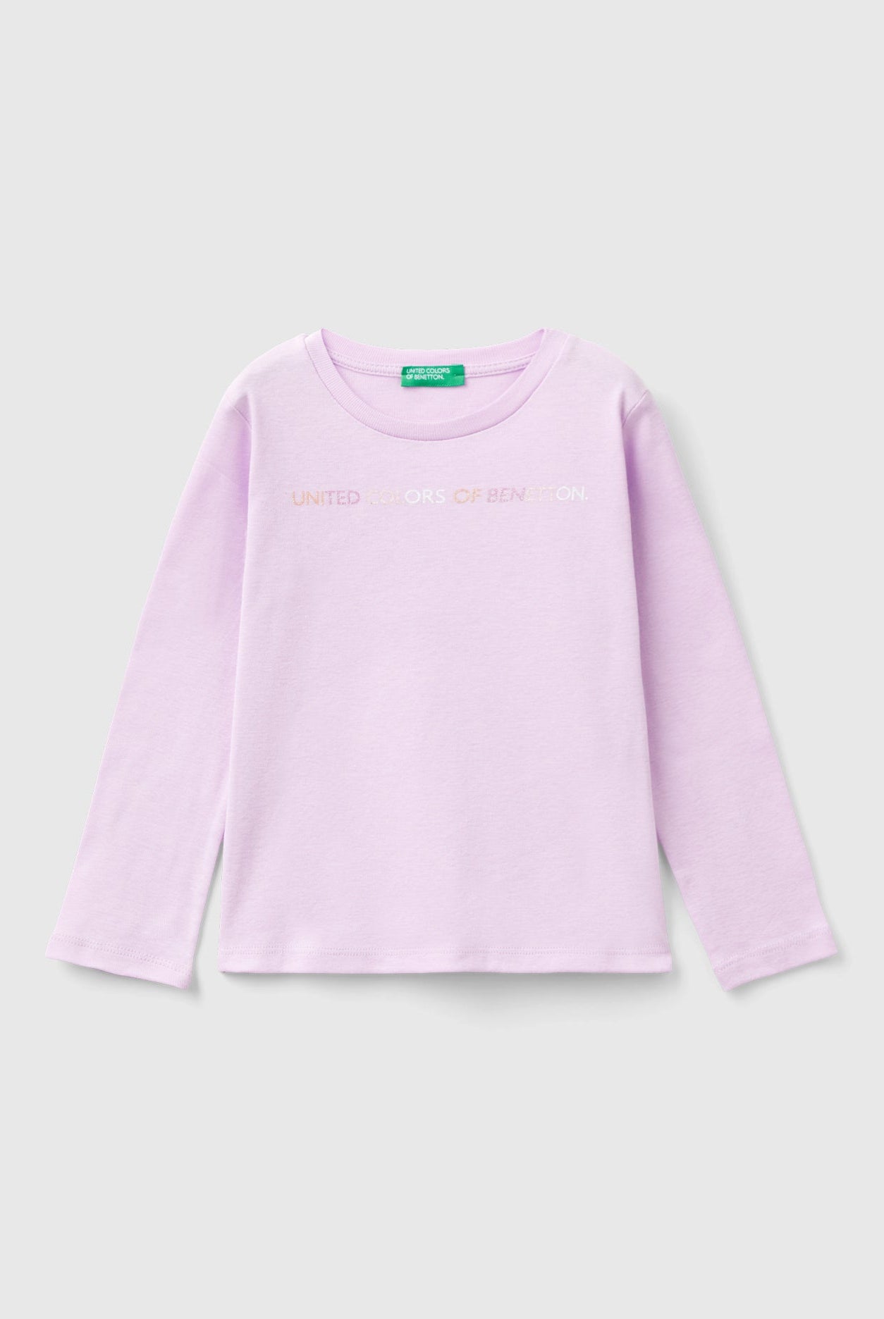 يونايتد كولورز اوف بينيتون تي شيرت بناتي بطباعة لامعة بأكمام طويلة وياقة دائرية