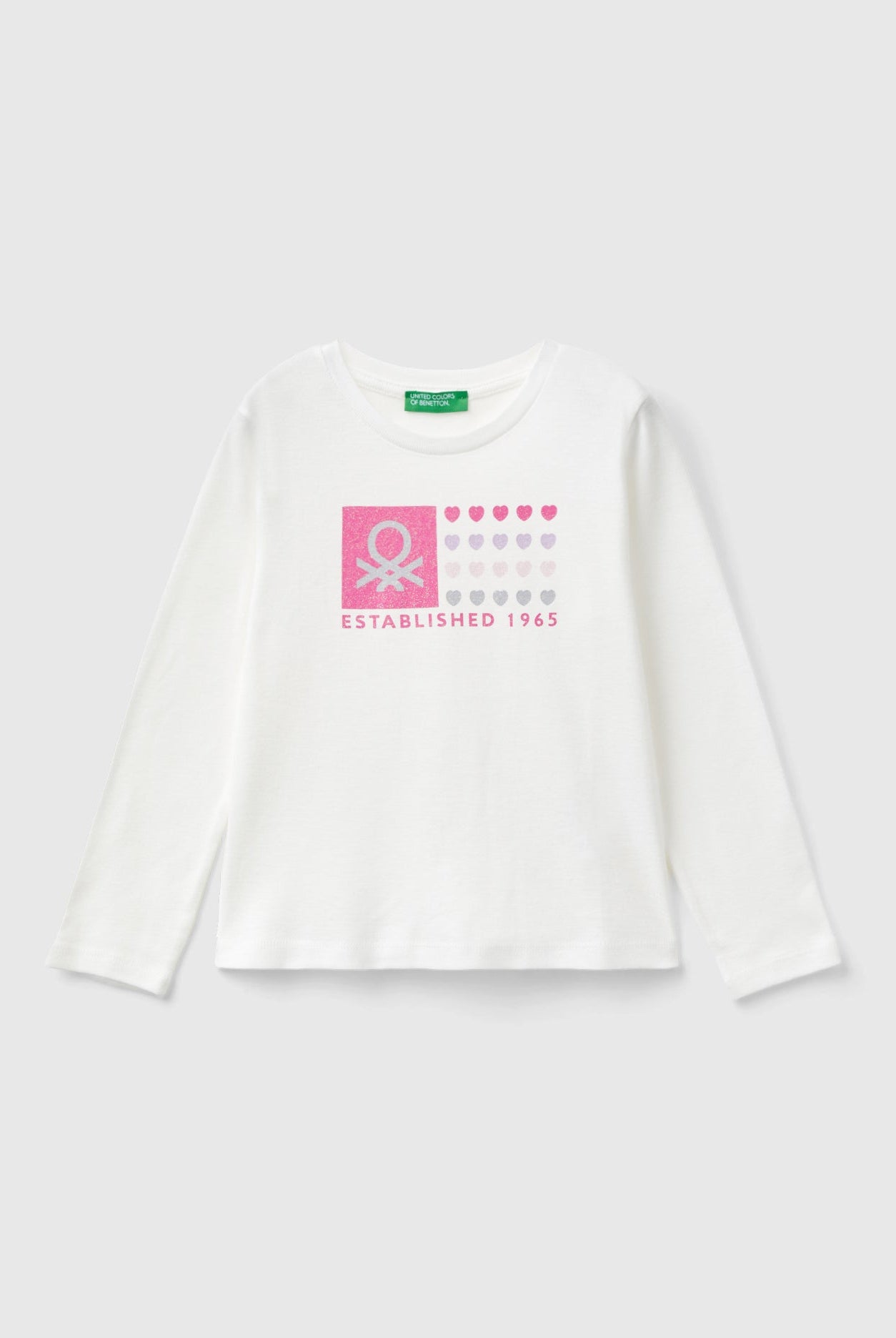 يونايتد كولورز اوف بينيتون تي شيرت بناتي بطباعة لامعة بأكمام طويلة وياقة دائرية