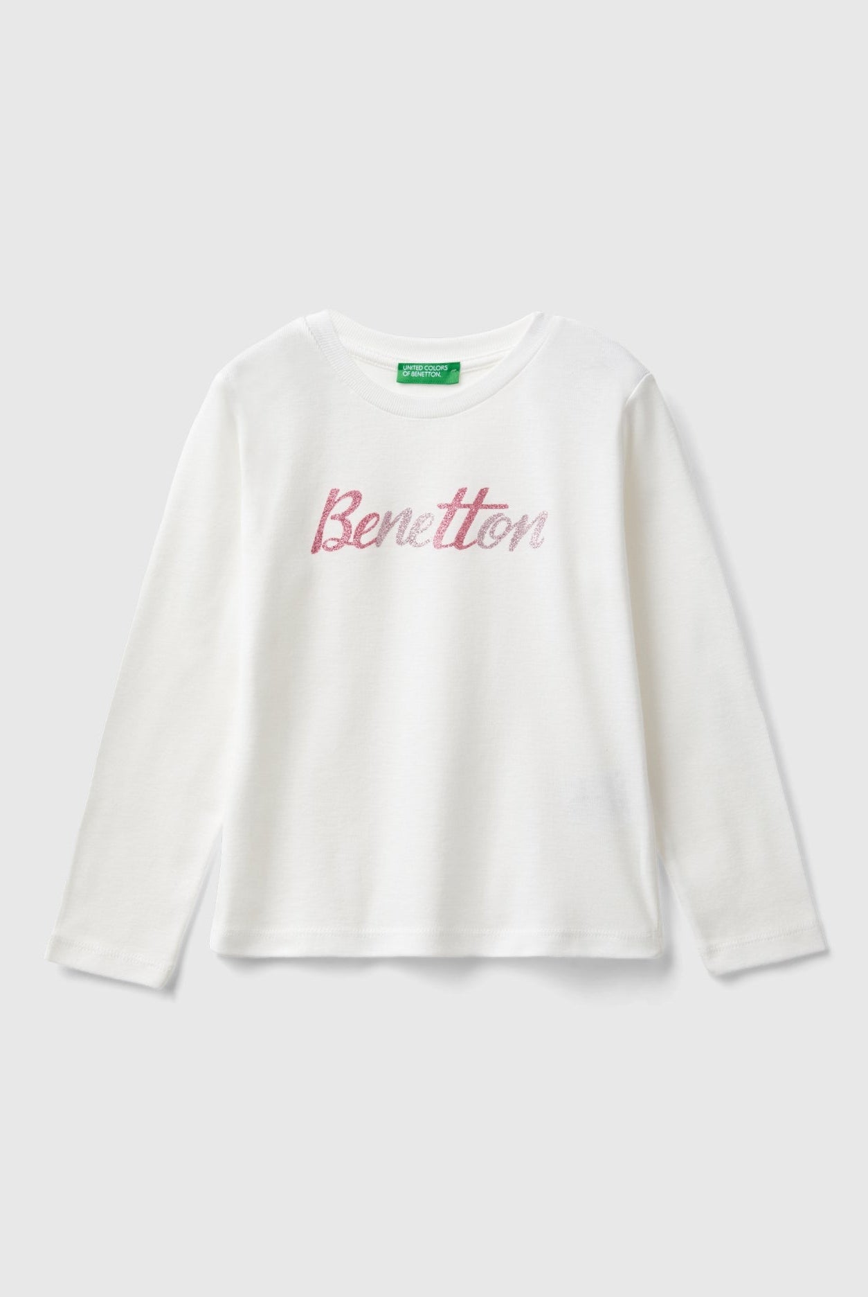 يونايتد كولورز اوف بينيتون تي شيرت بناتي بطباعة لامعة بأكمام طويلة وياقة دائرية