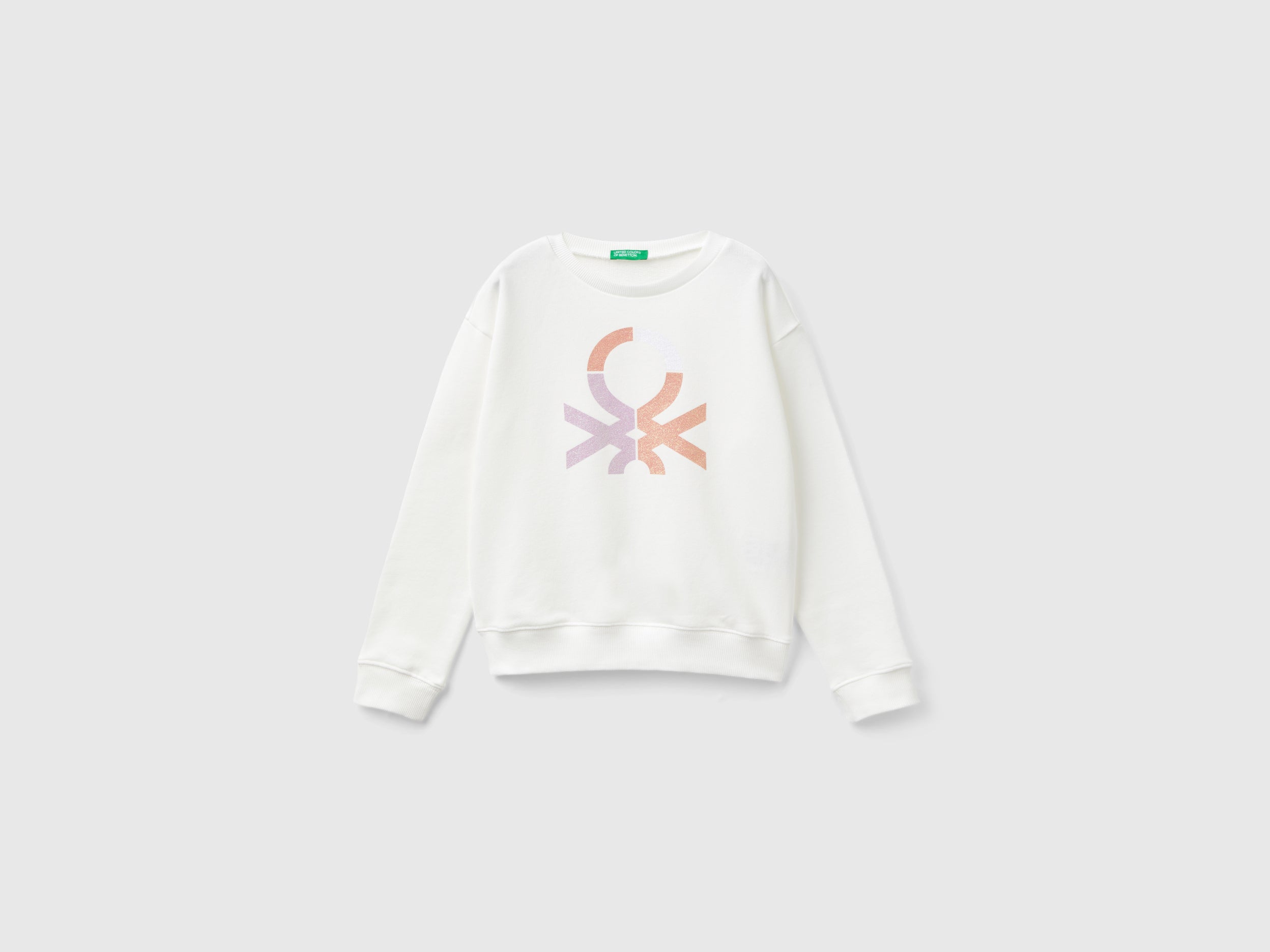 يونايتد كولورز اوف بينيتون سويت شيرت بناتي بأكمام طويلة وياقة دائرية مع شعار على الصدر