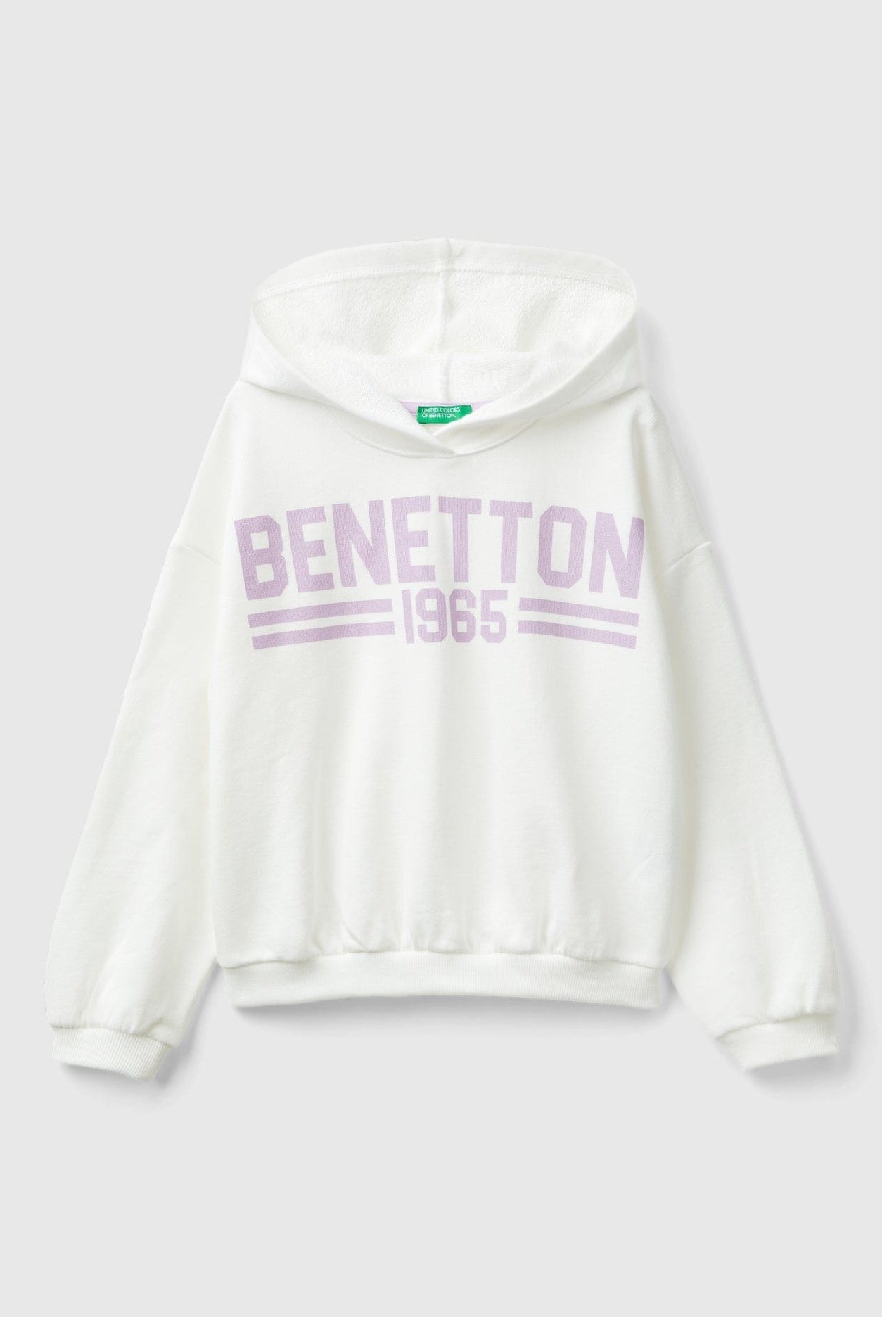 يونايتد كولورز اوف بينيتون سويت شيرت بناتي بغطاء رأس وأكمام طويلة واسعة مع شعار أمامي