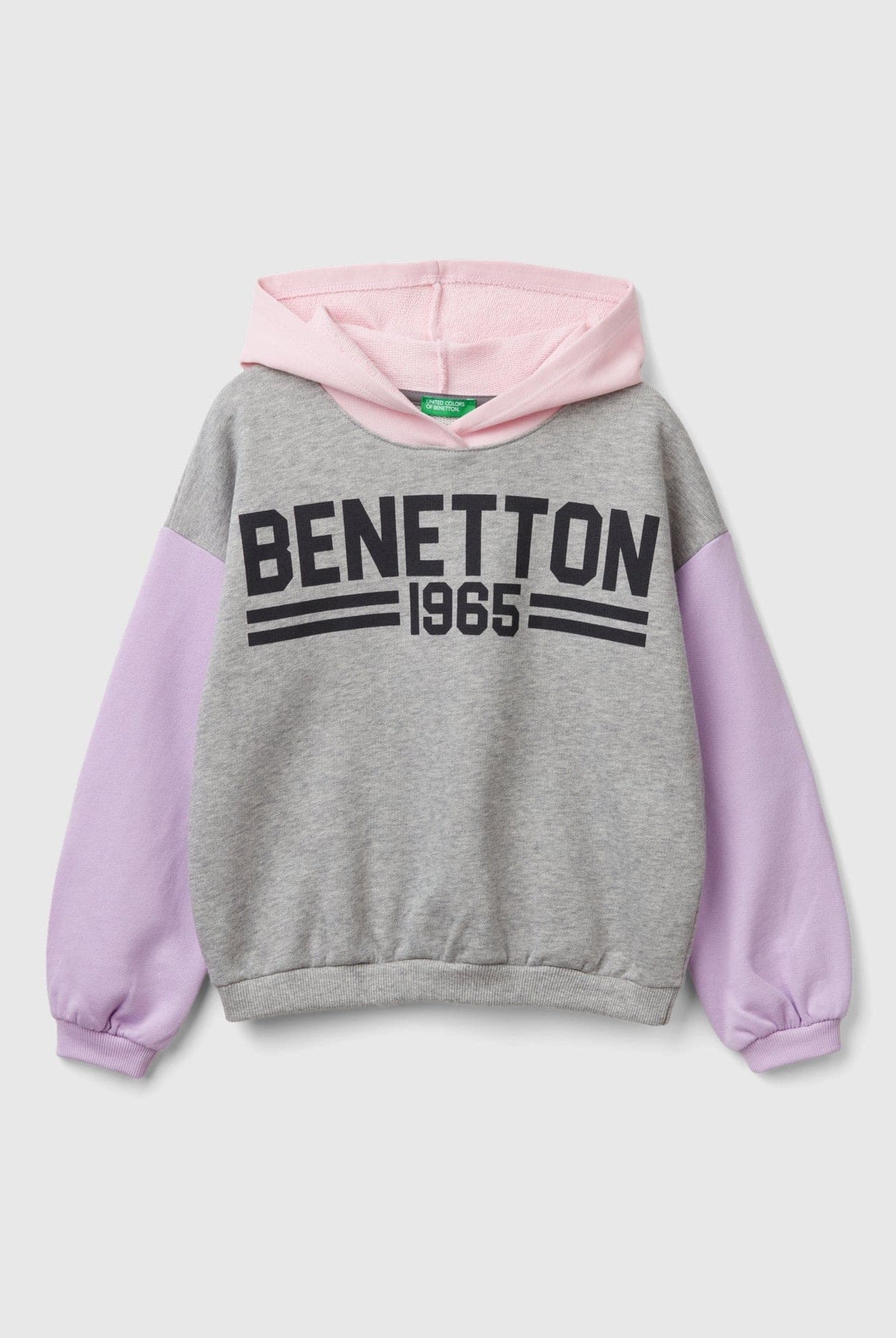 يونايتد كولورز اوف بينيتون سويت شيرت بناتي بغطاء رأس وأكمام طويلة واسعة مع شعار أمامي