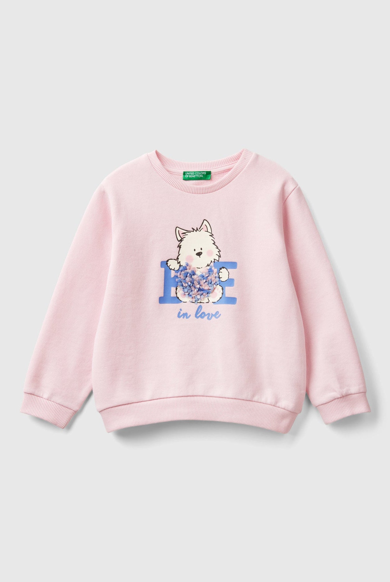 يونايتد كولورز اوف بينيتون سويت شيرت بناتي بأكمام طويلة بياقة دائرية مع تطريز مزين على الصدر