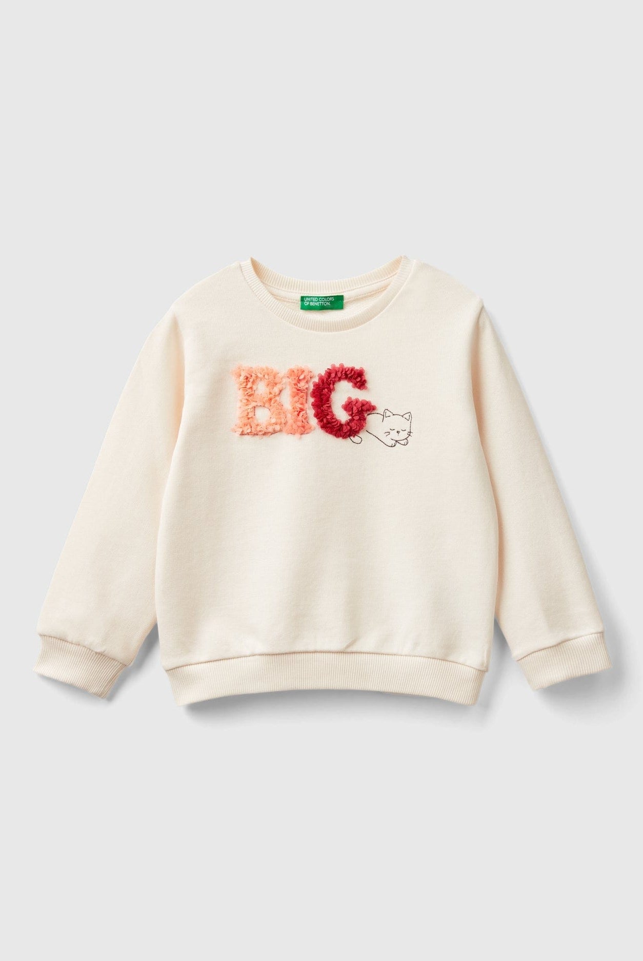 يونايتد كولورز اوف بينيتون سويت شيرت بناتي بأكمام طويلة بياقة دائرية مع تطريز مزين على الصدر