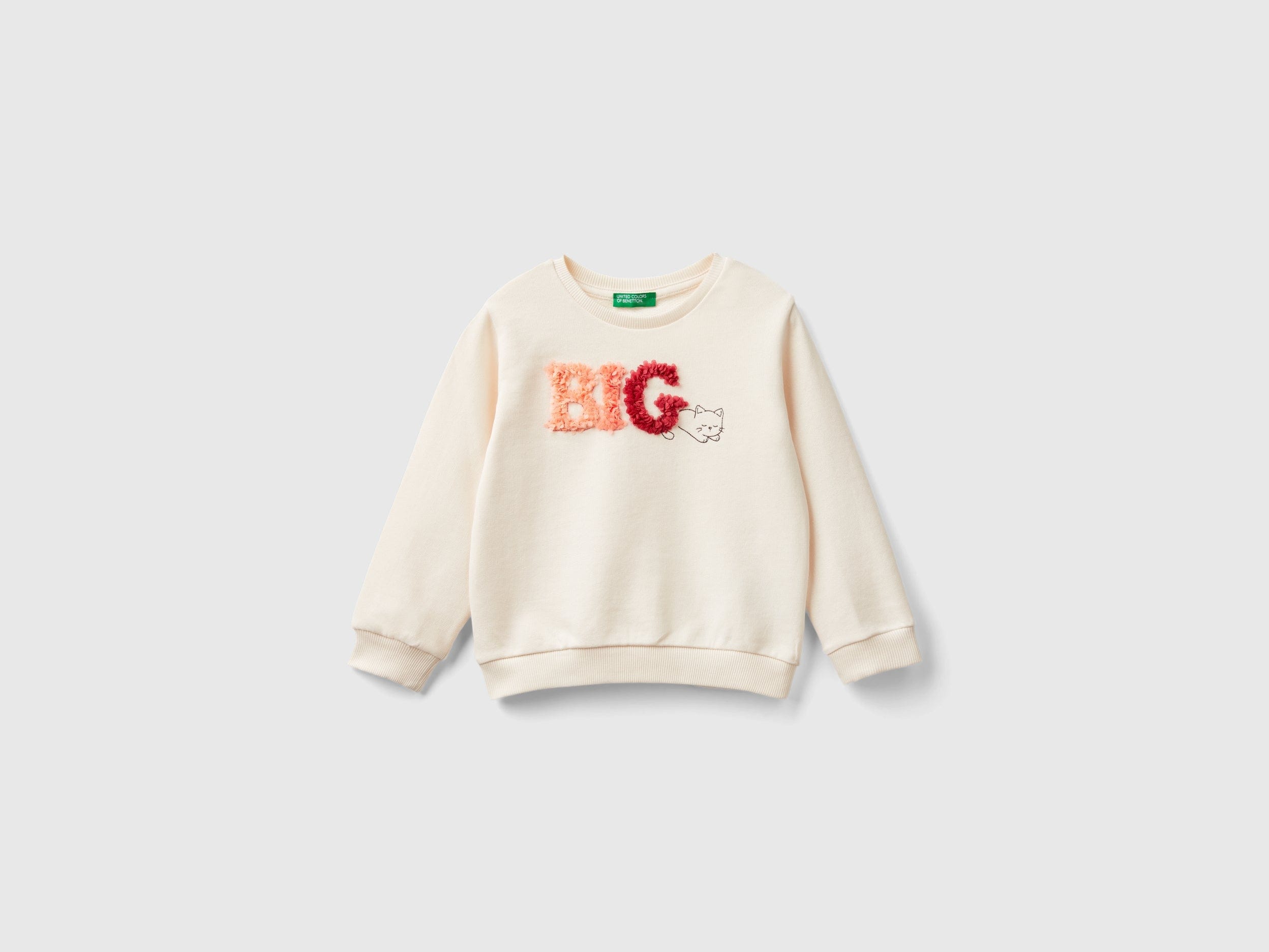 يونايتد كولورز اوف بينيتون سويت شيرت بناتي بأكمام طويلة بياقة دائرية مع تطريز مزين على الصدر