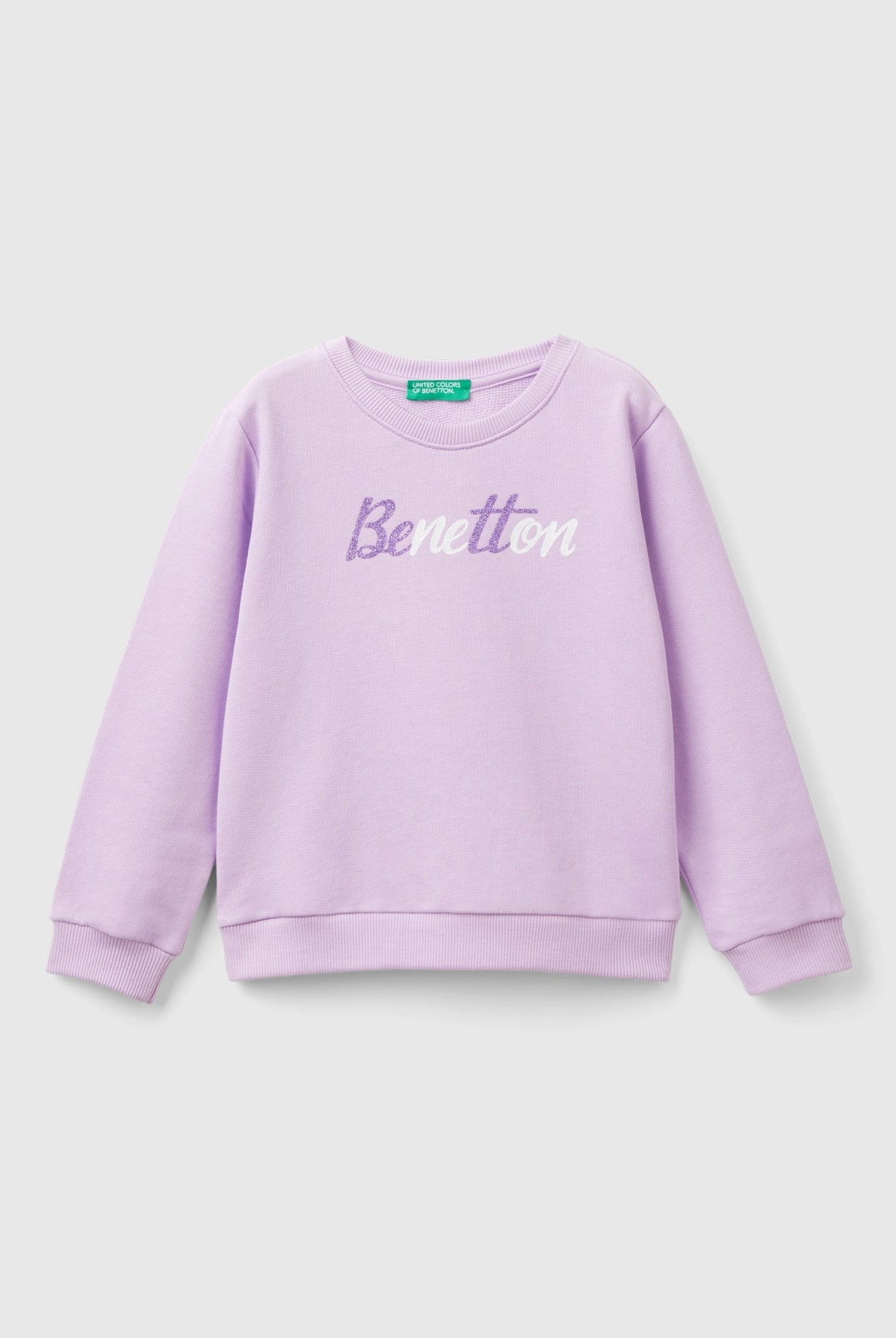 يونايتد كولورز اوف بينيتون سويت شيرت بناتي بأكمام طويلة بياقة دائرية مع طباعة لامعة