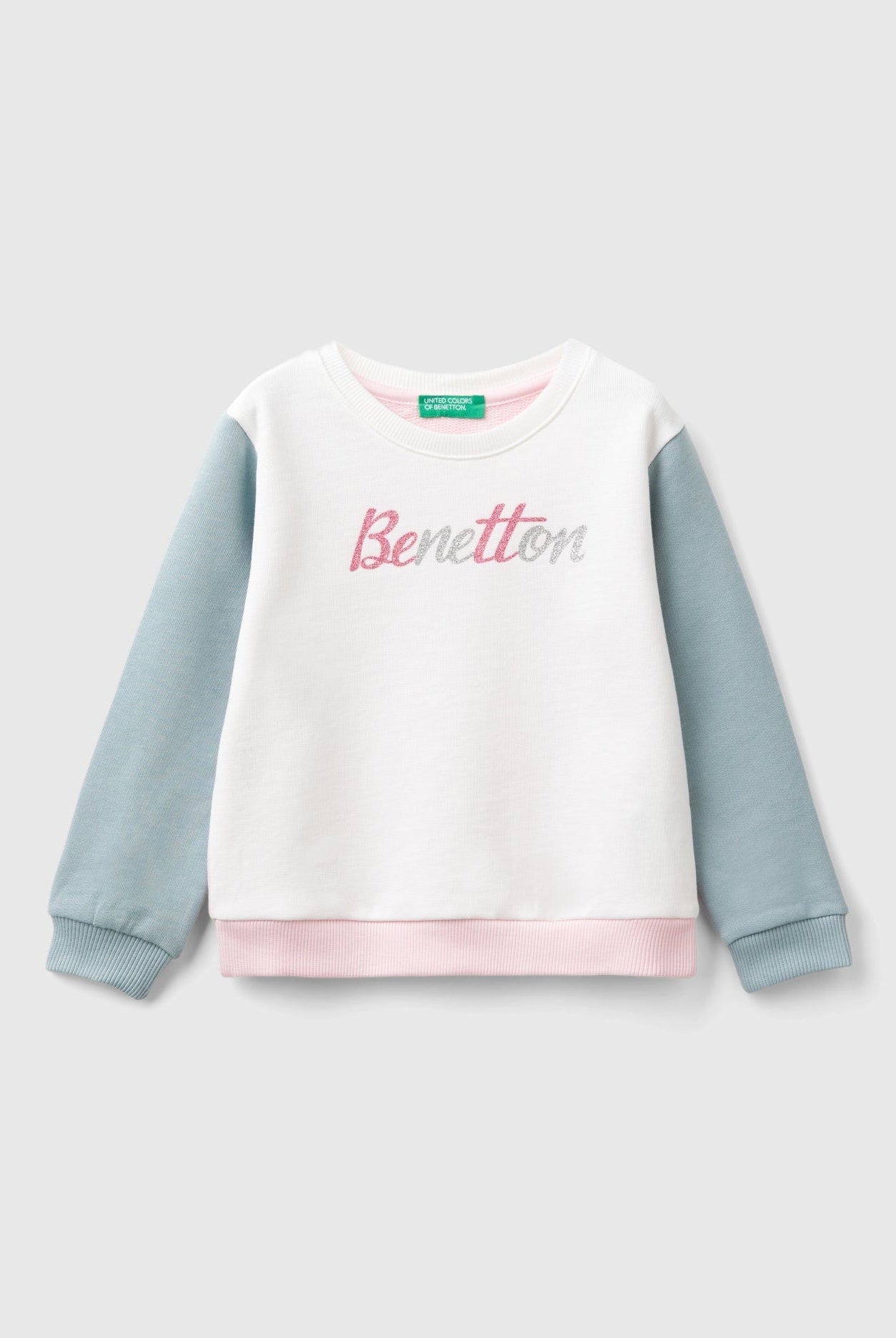 يونايتد كولورز اوف بينيتون سويت شيرت بناتي بأكمام طويلة بياقة دائرية مع طباعة لامعة