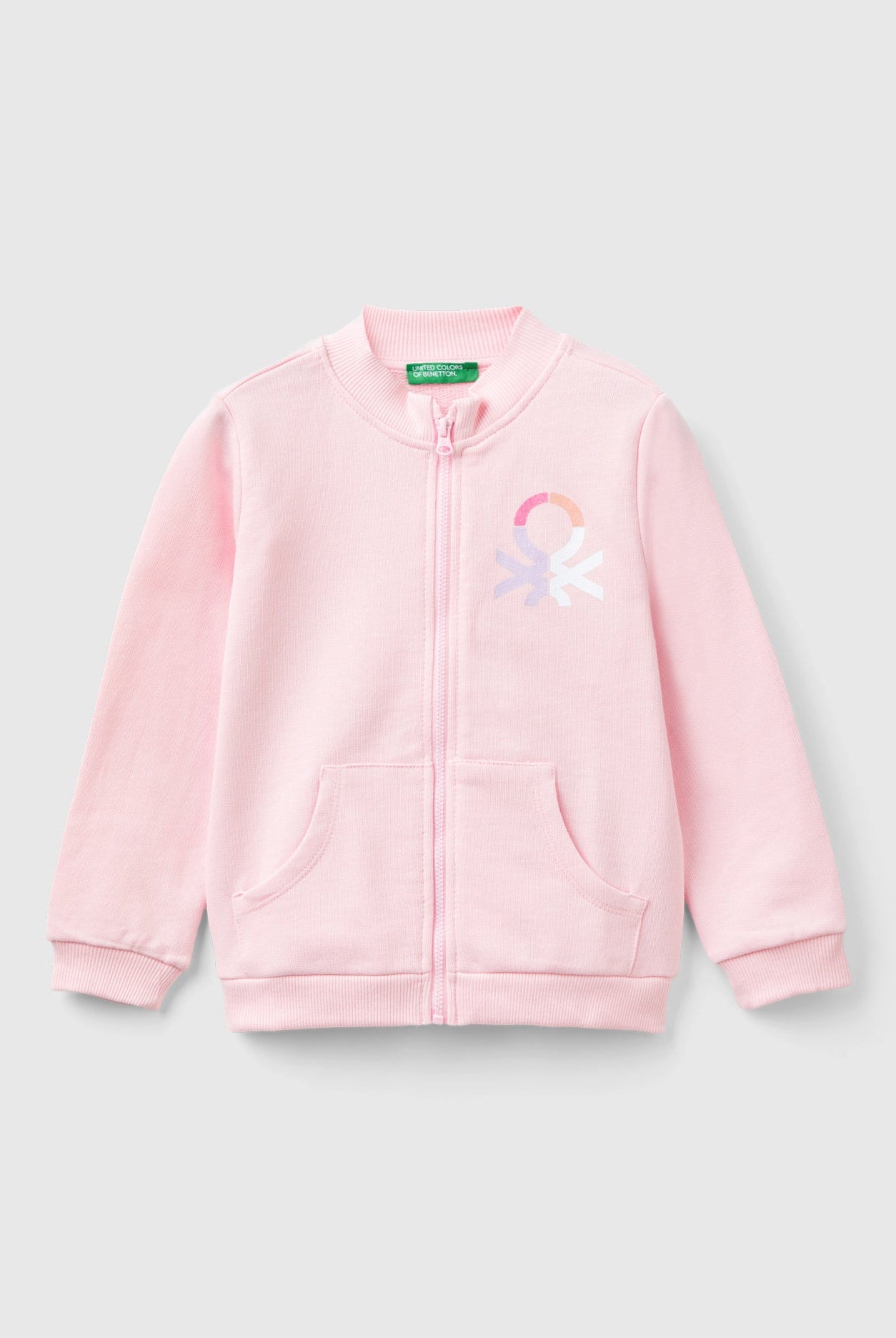 يونايتد كولورز اوف بينيتون سويت شيرت بناتي بأكمام طويلة بسحاب وشعار على الصدر