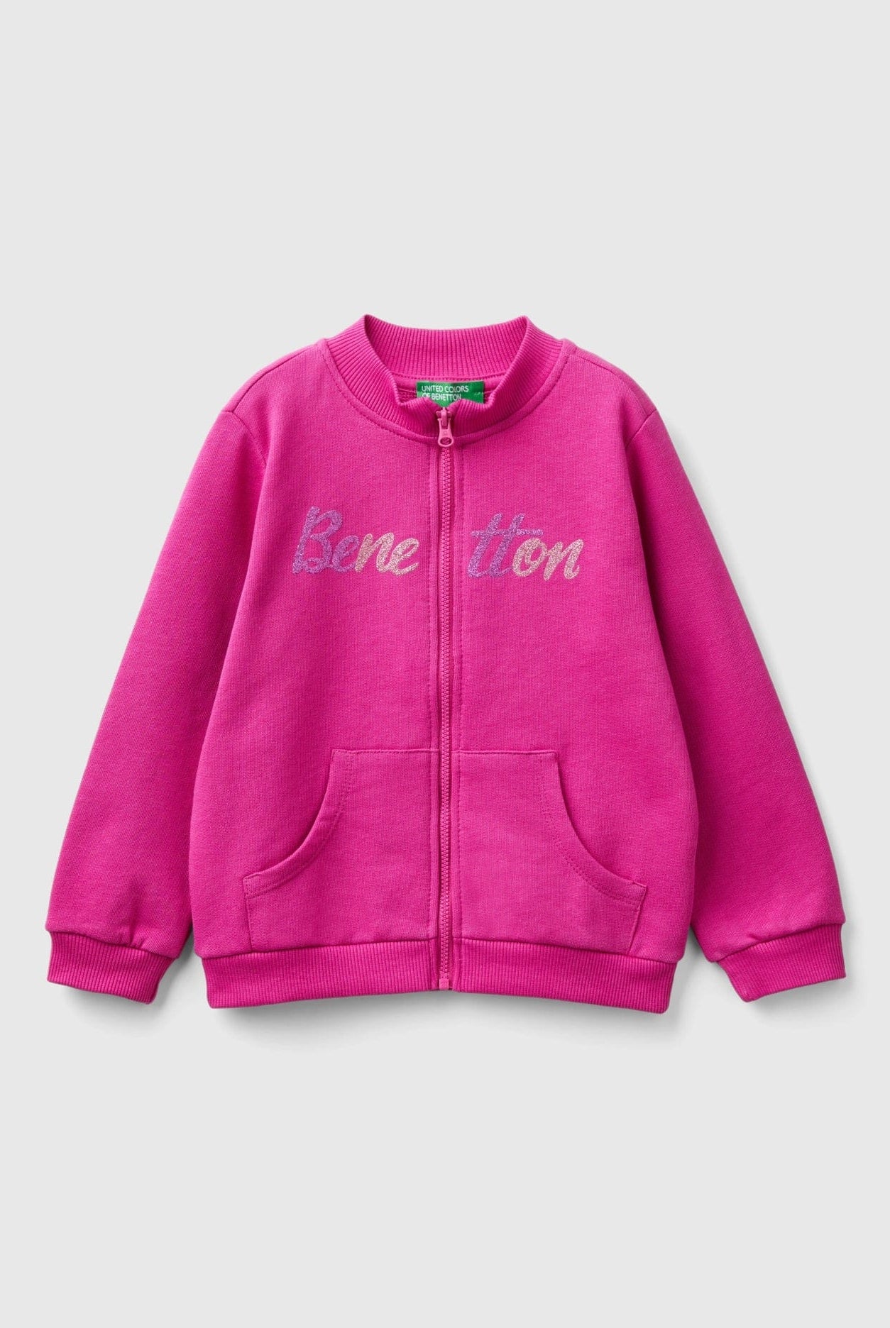 يونايتد كولورز اوف بينيتون سويت شيرت بناتي بأكمام طويلة بسحاب وشعار على الصدر