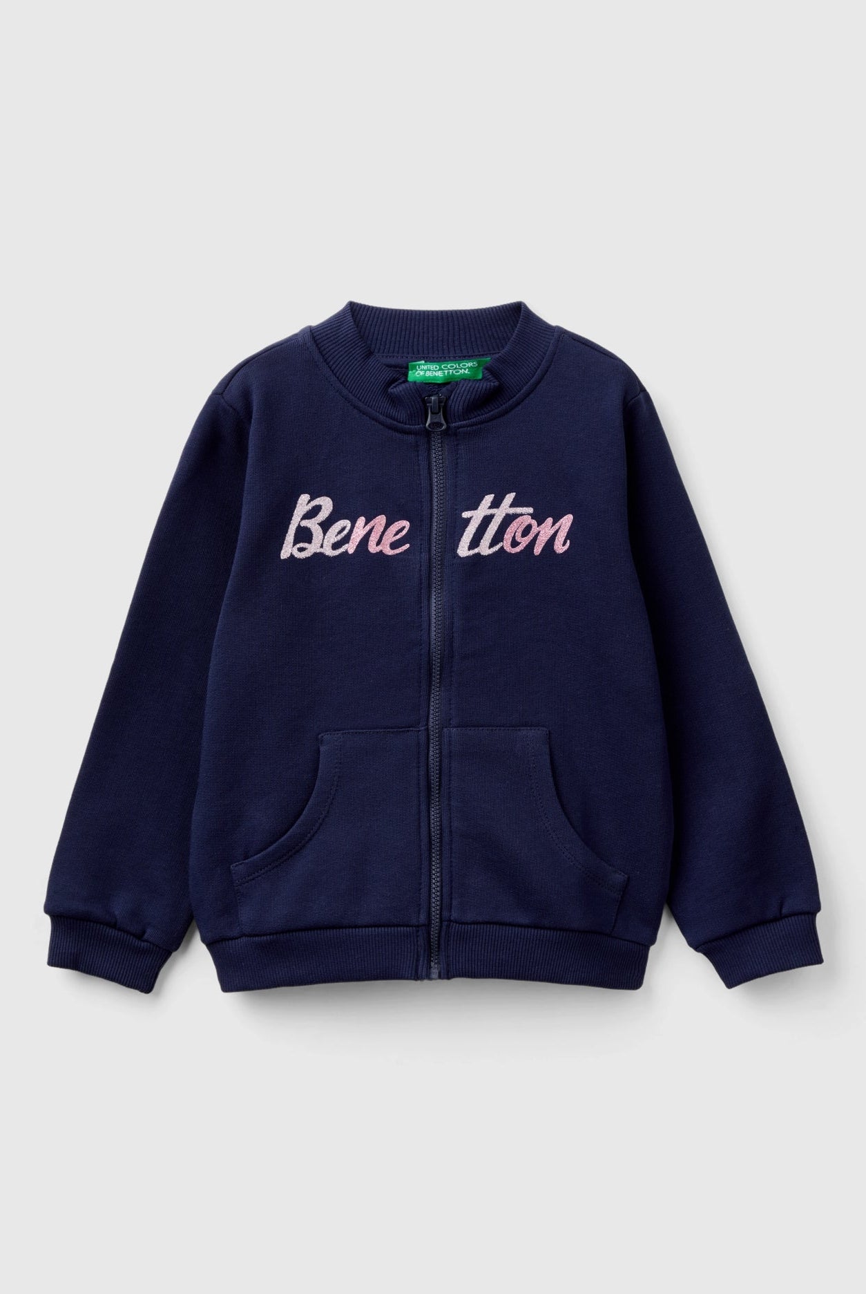 يونايتد كولورز اوف بينيتون سويت شيرت بناتي بأكمام طويلة بسحاب وشعار على الصدر